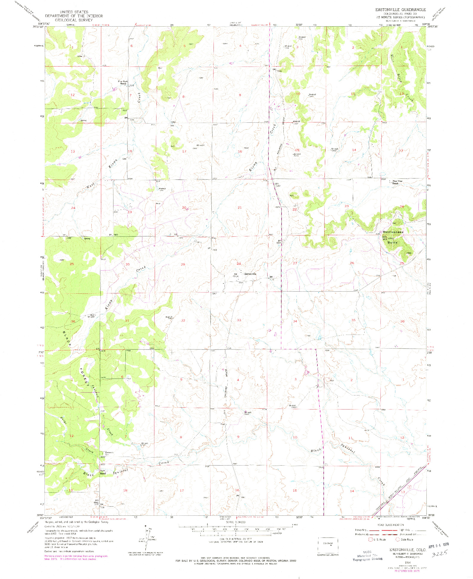USGS 1:24000-SCALE QUADRANGLE FOR EASTONVILLE, CO 1954