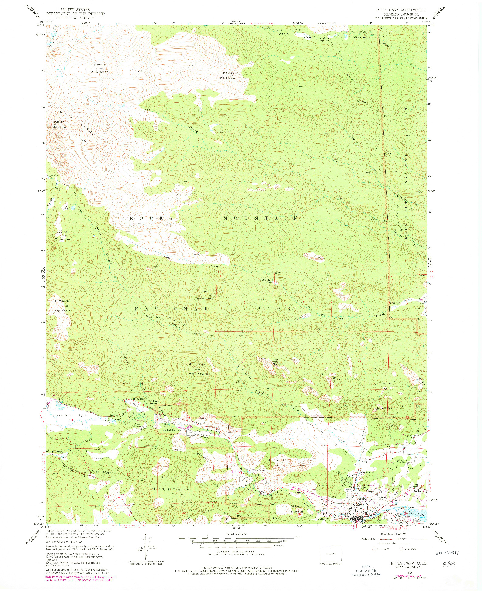 USGS 1:24000-SCALE QUADRANGLE FOR ESTES PARK, CO 1961