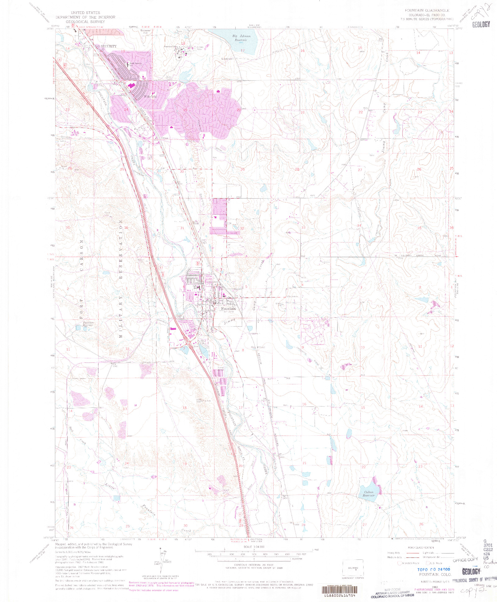 USGS 1:24000-SCALE QUADRANGLE FOR FOUNTAIN, CO 1961