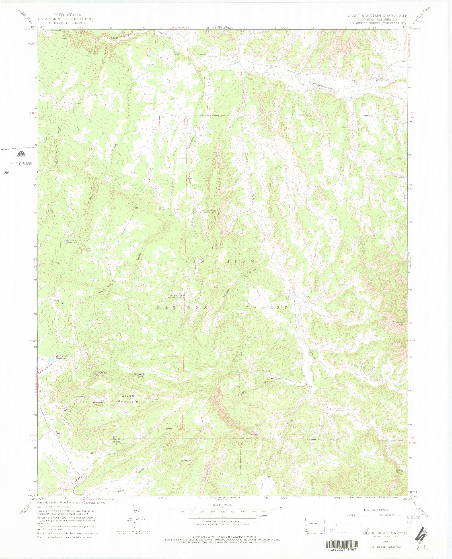 USGS 1:24000-SCALE QUADRANGLE FOR GLADE MOUNTAIN, CO 1964