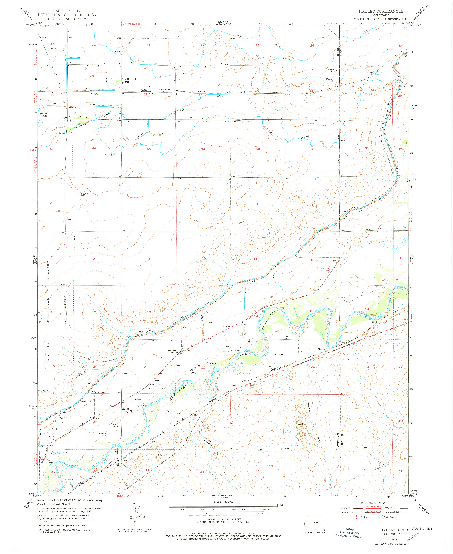 USGS 1:24000-SCALE QUADRANGLE FOR HADLEY, CO 1953