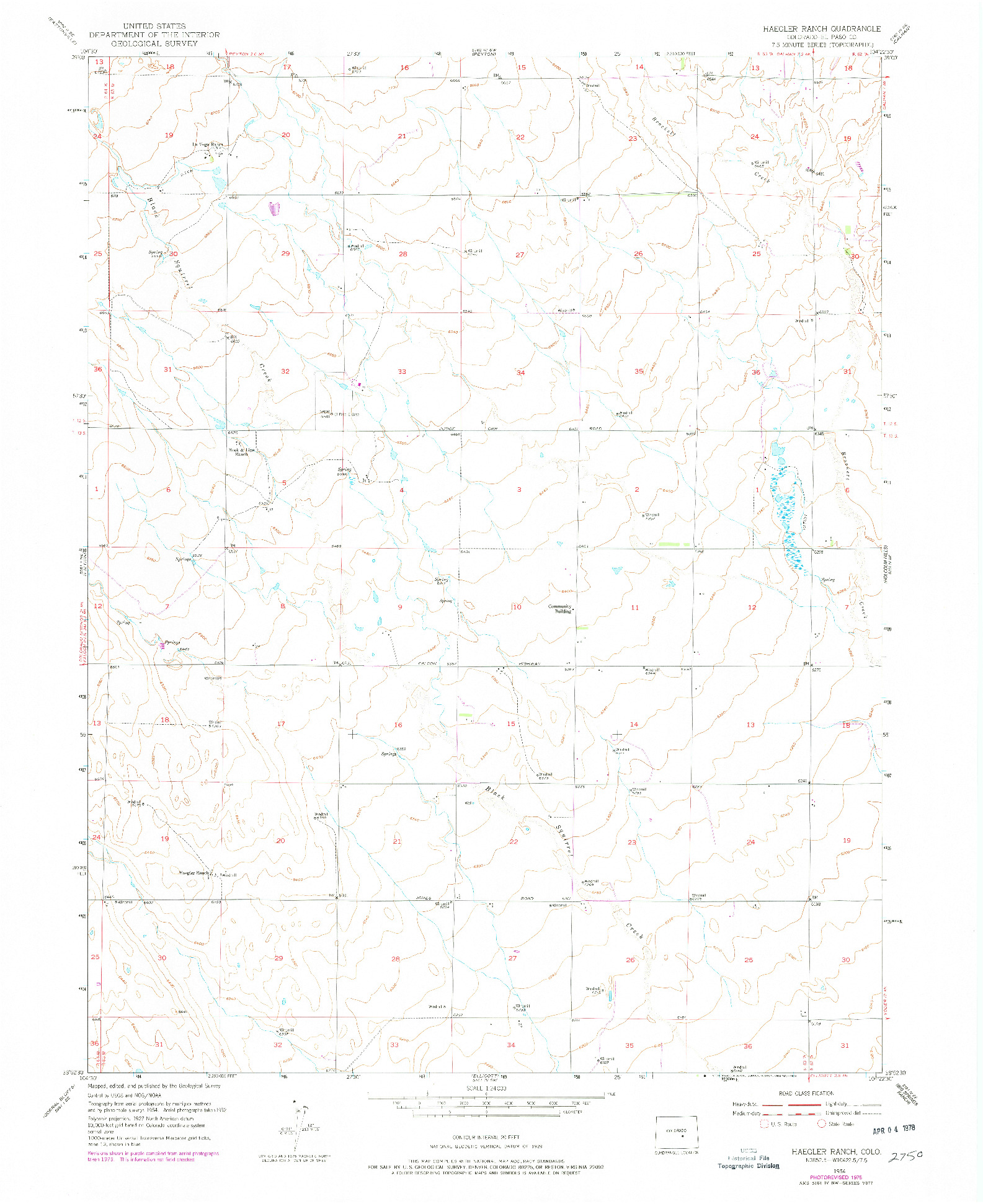 USGS 1:24000-SCALE QUADRANGLE FOR HAEGLER RANCH, CO 1954