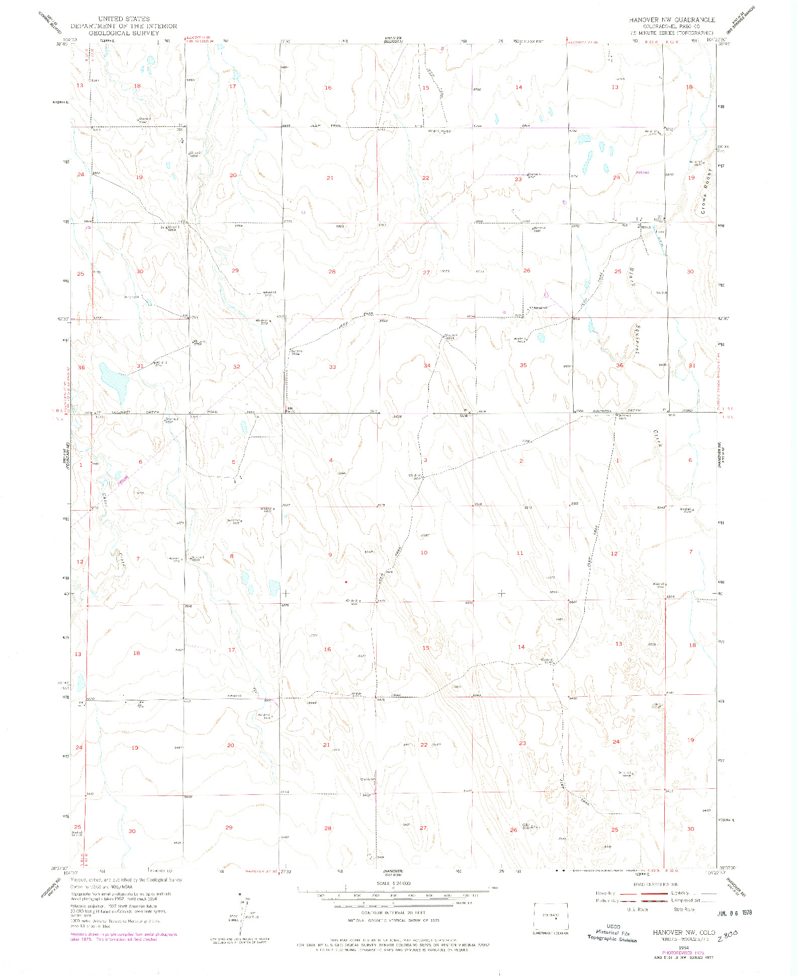 USGS 1:24000-SCALE QUADRANGLE FOR HANOVER NW, CO 1954