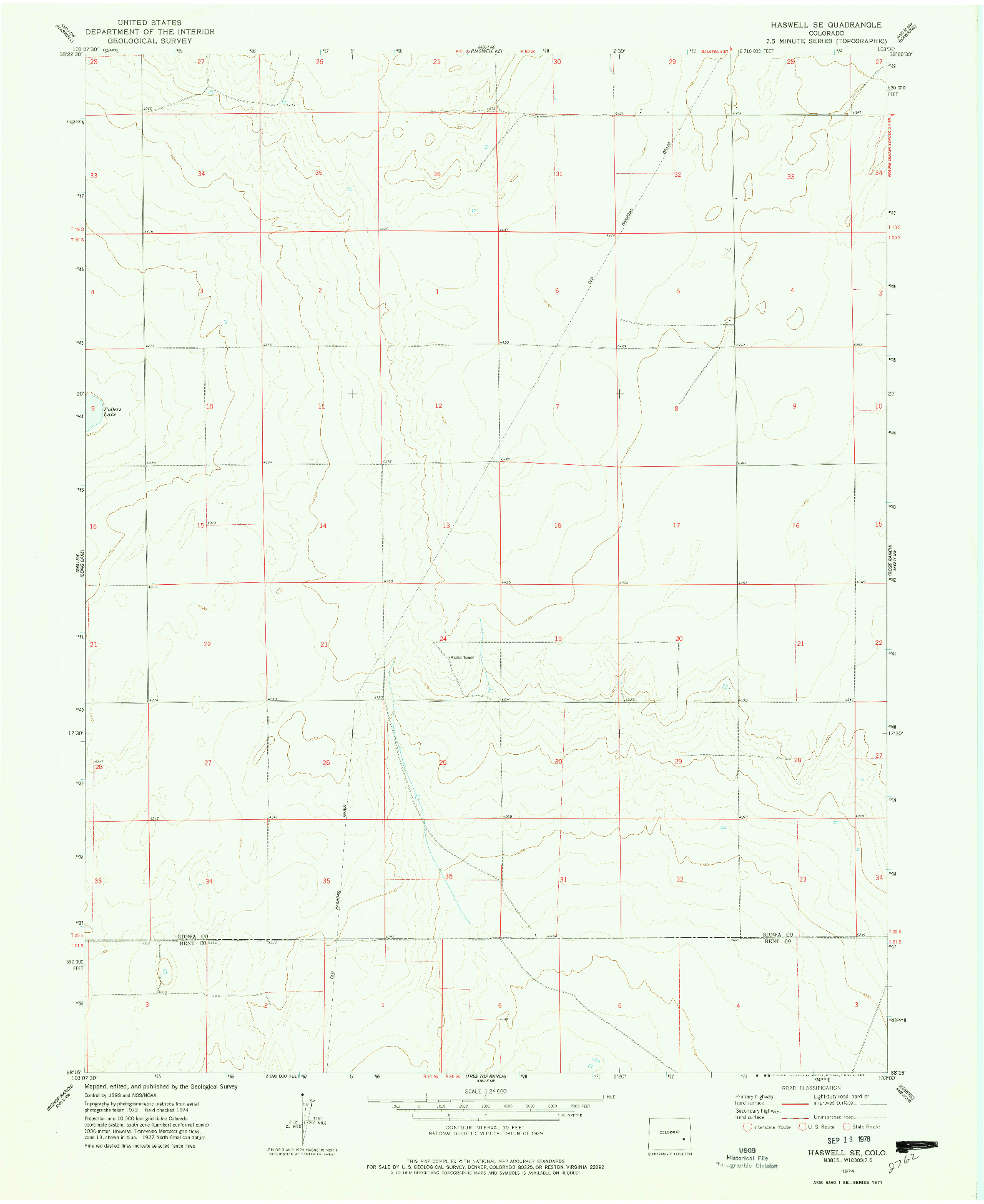 USGS 1:24000-SCALE QUADRANGLE FOR HASWELL SE, CO 1974