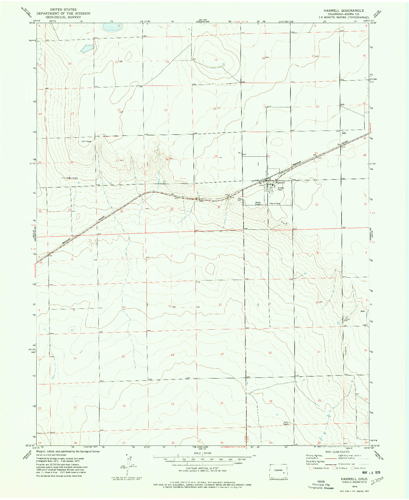 USGS 1:24000-SCALE QUADRANGLE FOR HASWELL, CO 1974