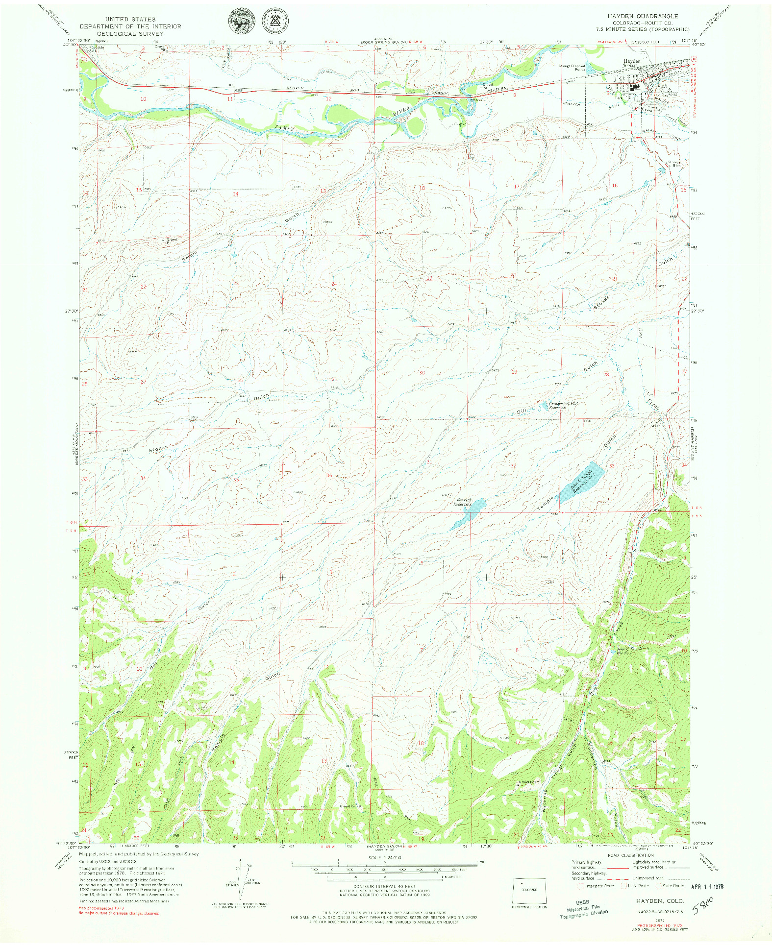 USGS 1:24000-SCALE QUADRANGLE FOR HAYDEN, CO 1971