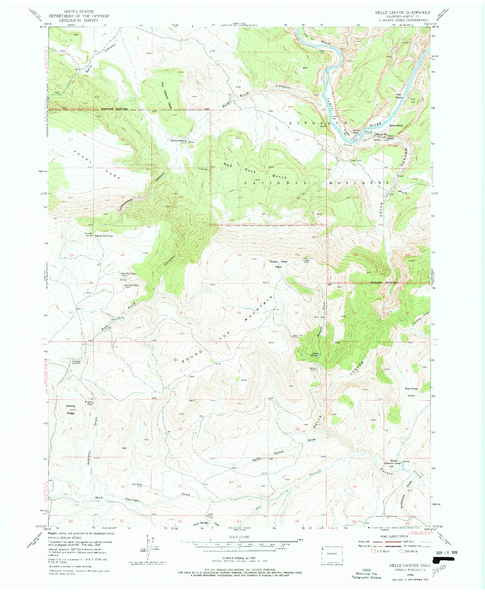 USGS 1:24000-SCALE QUADRANGLE FOR HELLS CANYON, CO 1954