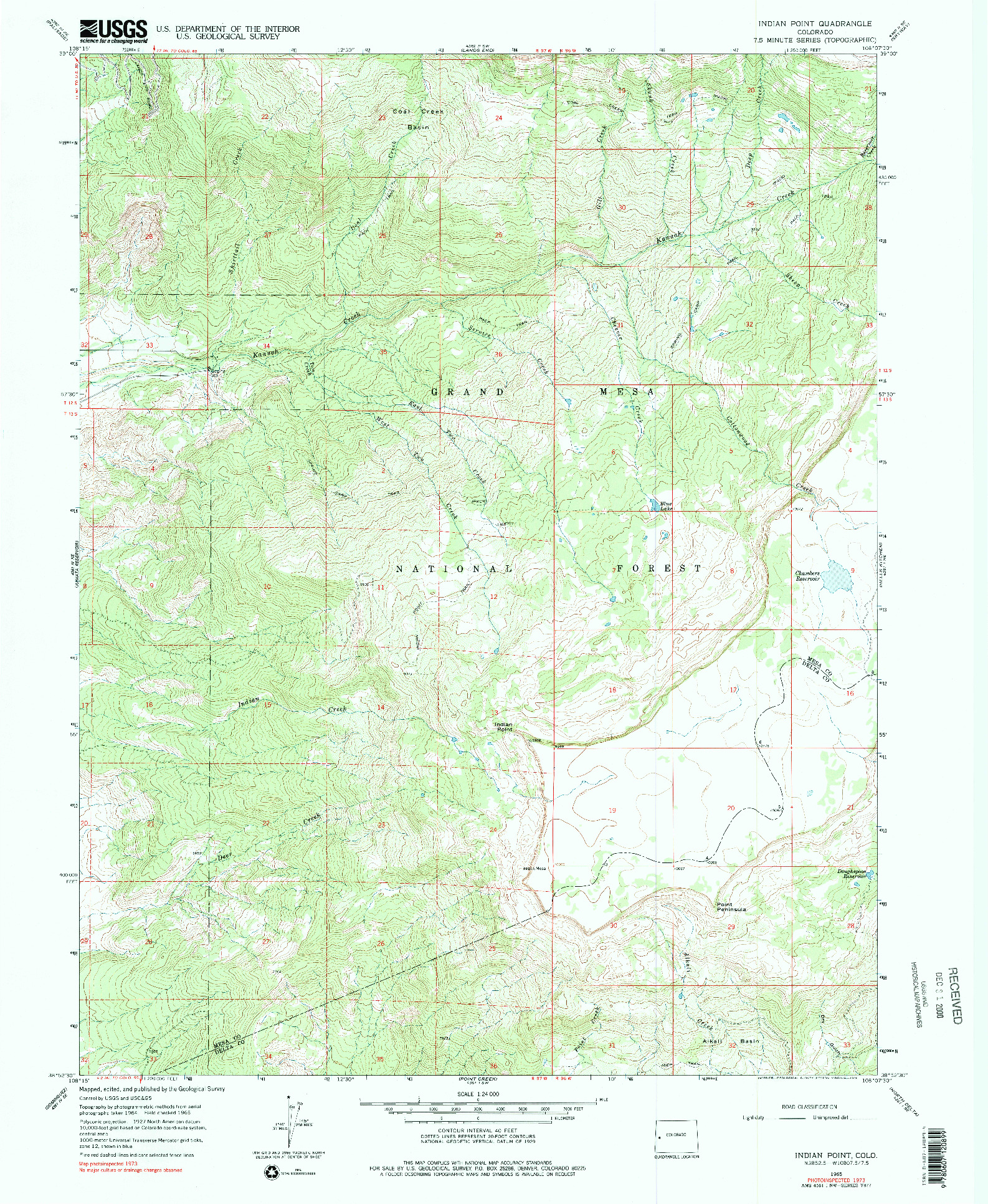 USGS 1:24000-SCALE QUADRANGLE FOR INDIAN POINT, CO 1965