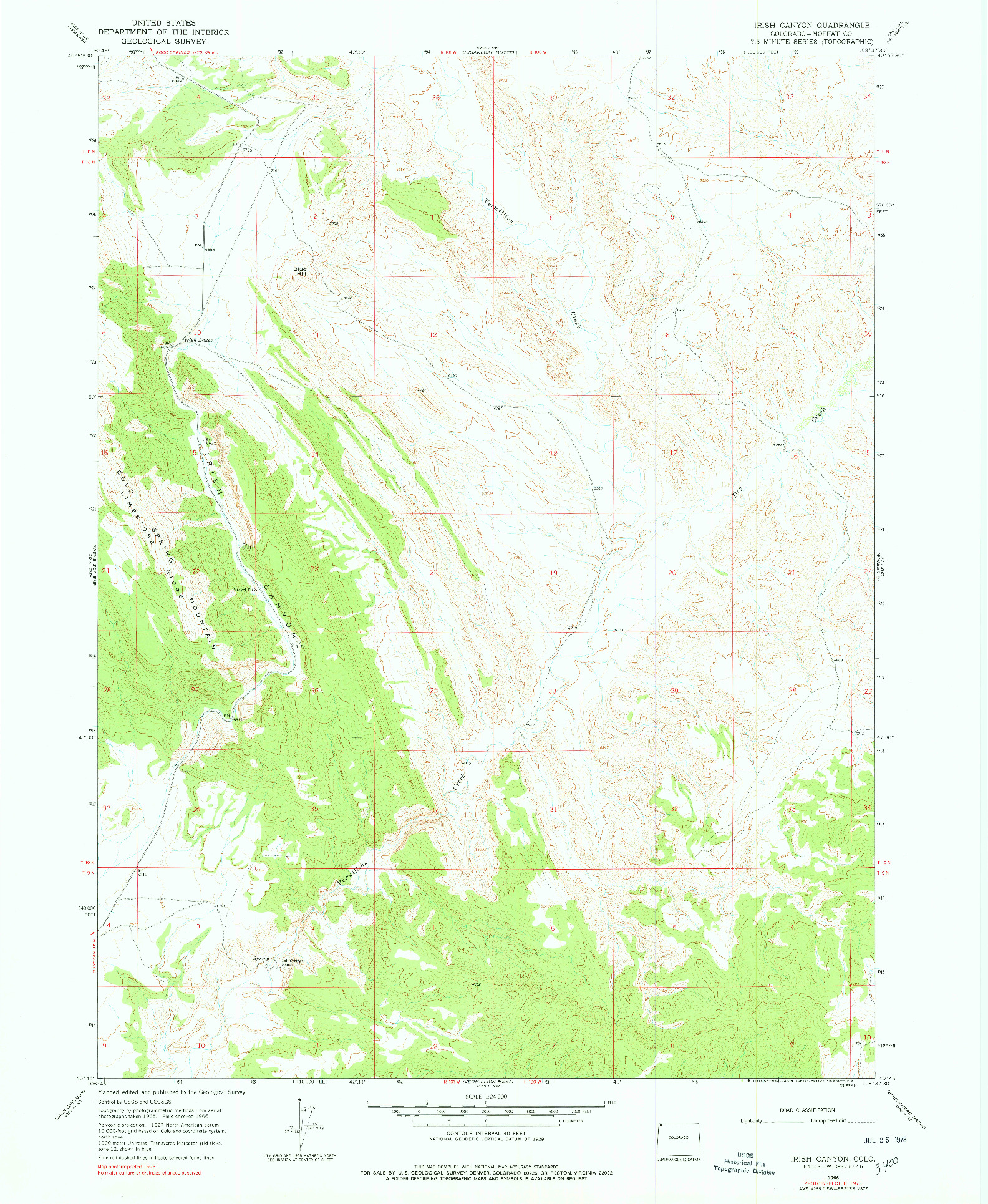 USGS 1:24000-SCALE QUADRANGLE FOR IRISH CANYON, CO 1966