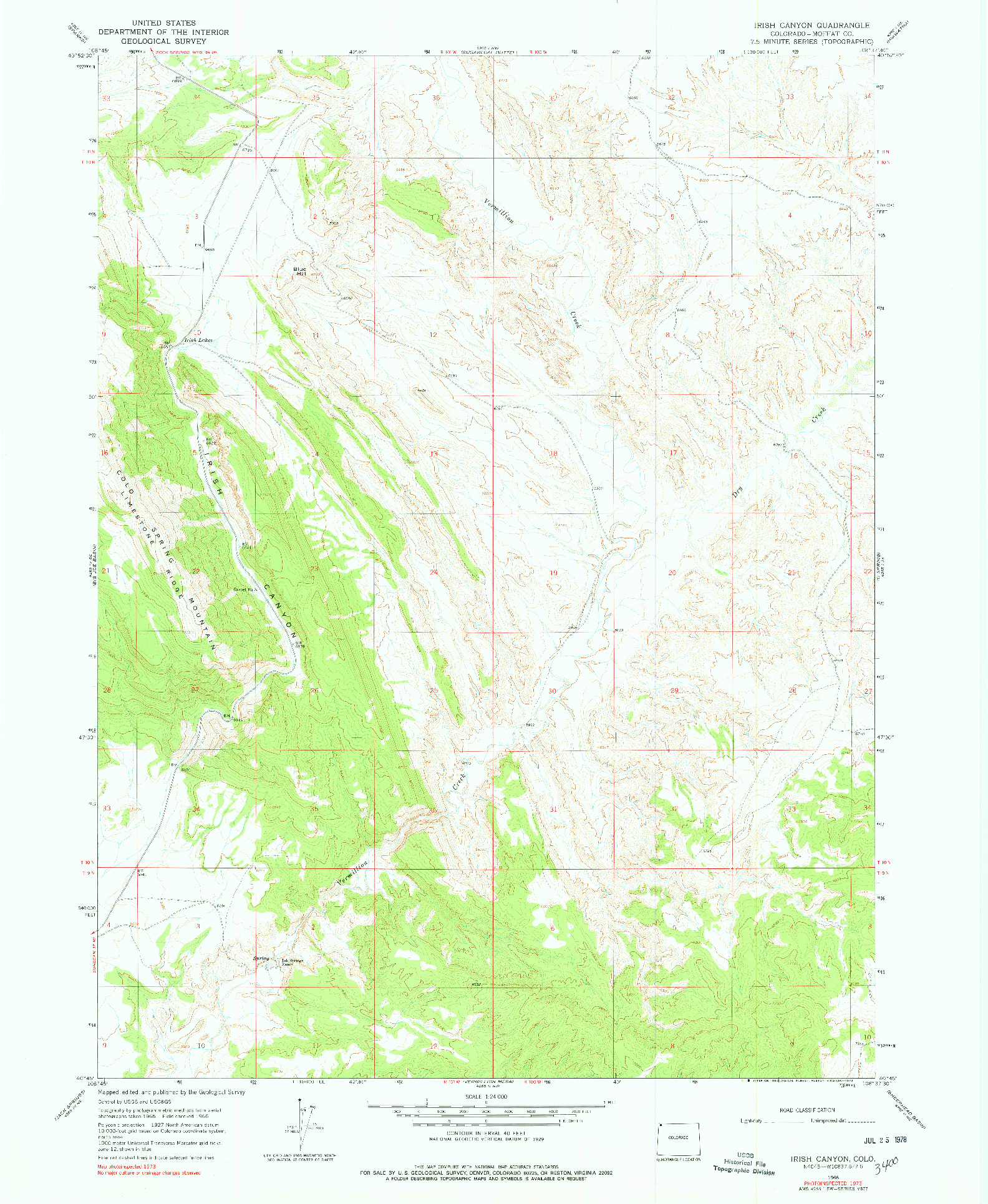 USGS 1:24000-SCALE QUADRANGLE FOR IRISH CANYON, CO 1966