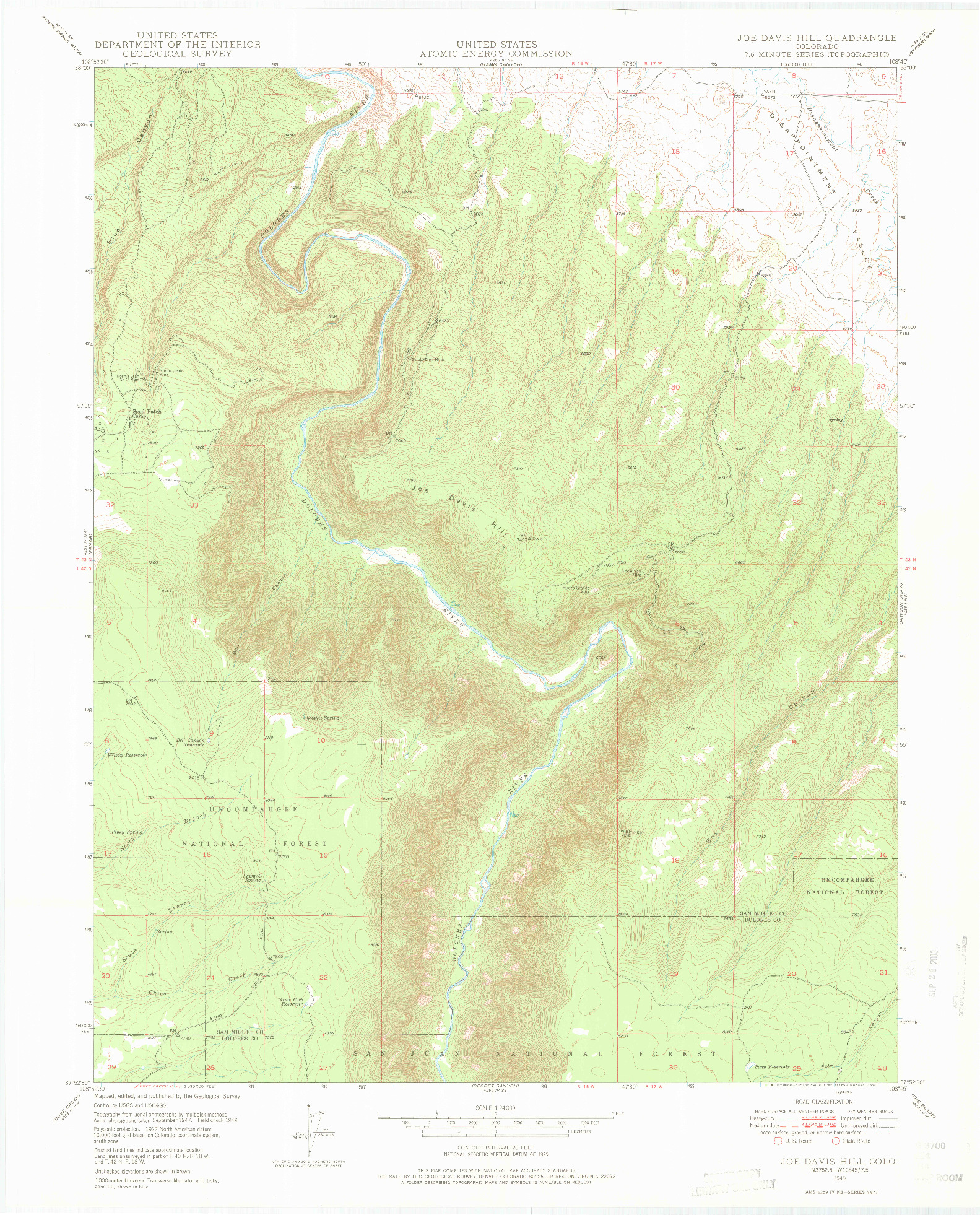 USGS 1:24000-SCALE QUADRANGLE FOR JOE DAVIS HILL, CO 1949