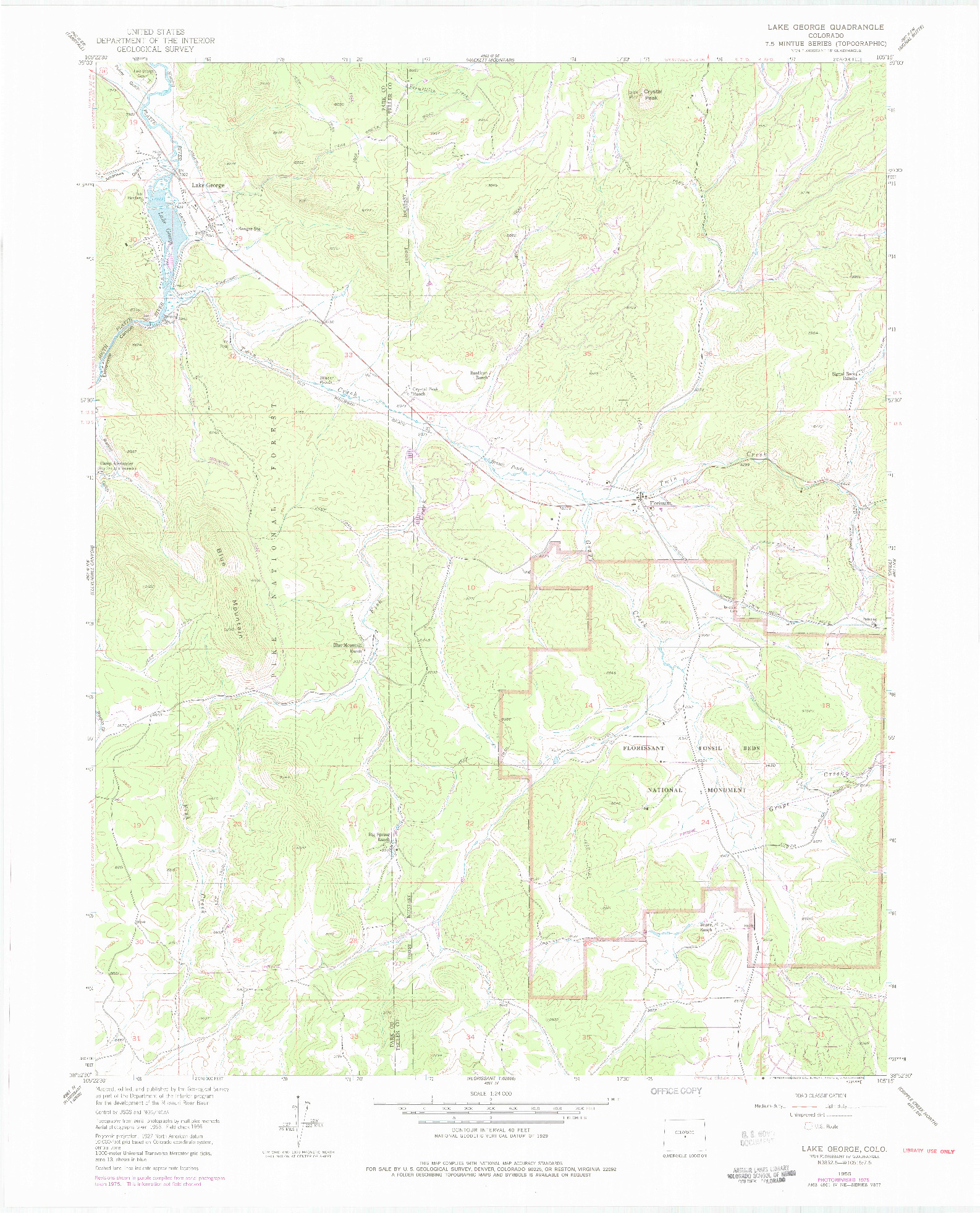 USGS 1:24000-SCALE QUADRANGLE FOR LAKE GEORGE, CO 1956