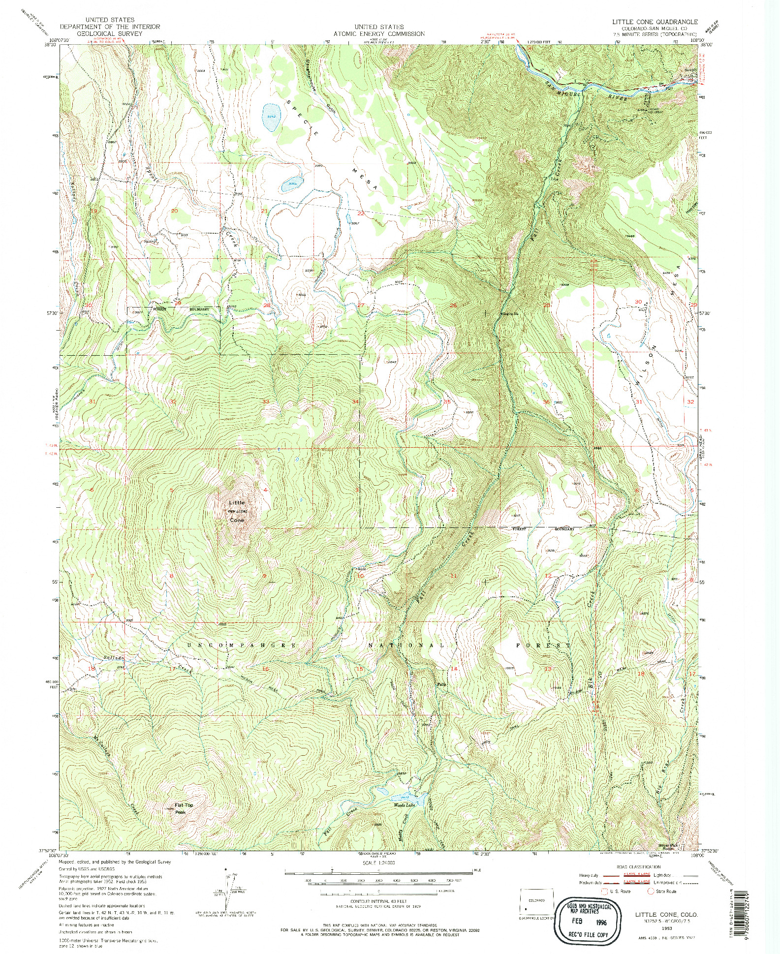 USGS 1:24000-SCALE QUADRANGLE FOR LITTLE CONE, CO 1953