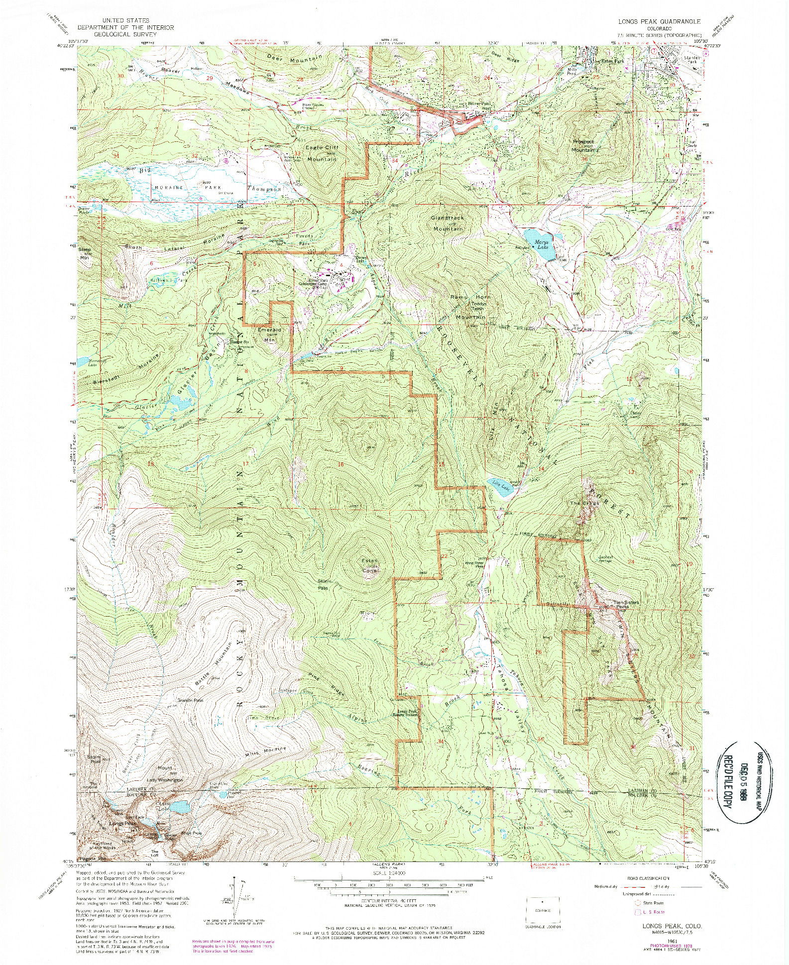 USGS 1:24000-SCALE QUADRANGLE FOR LONGS PEAK, CO 1961