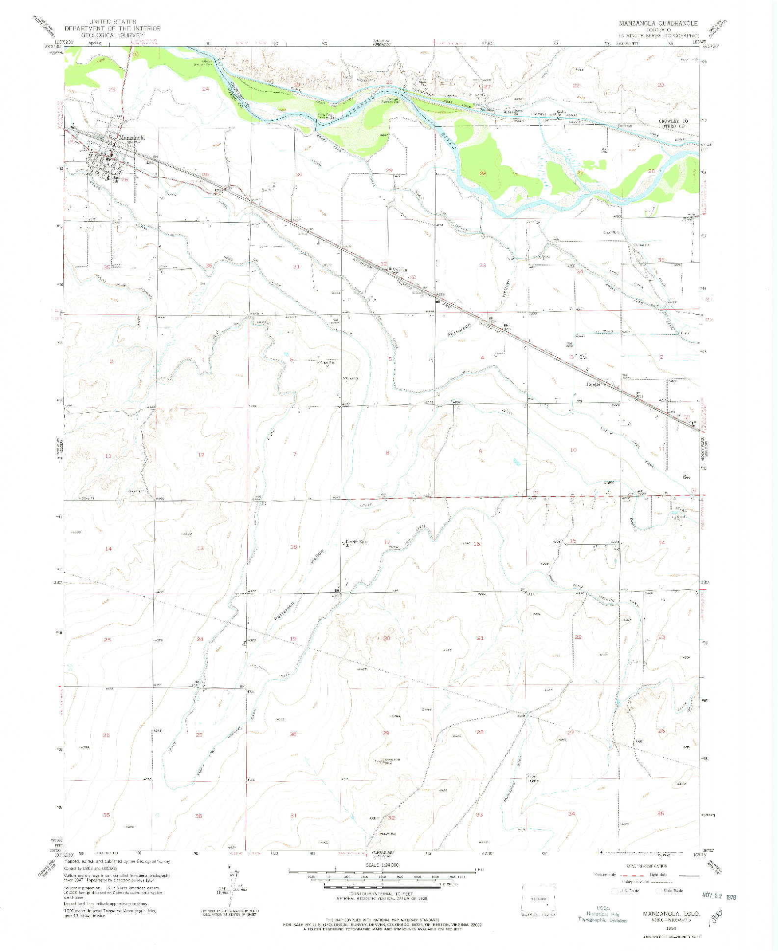 USGS 1:24000-SCALE QUADRANGLE FOR MANZANOLA, CO 1954