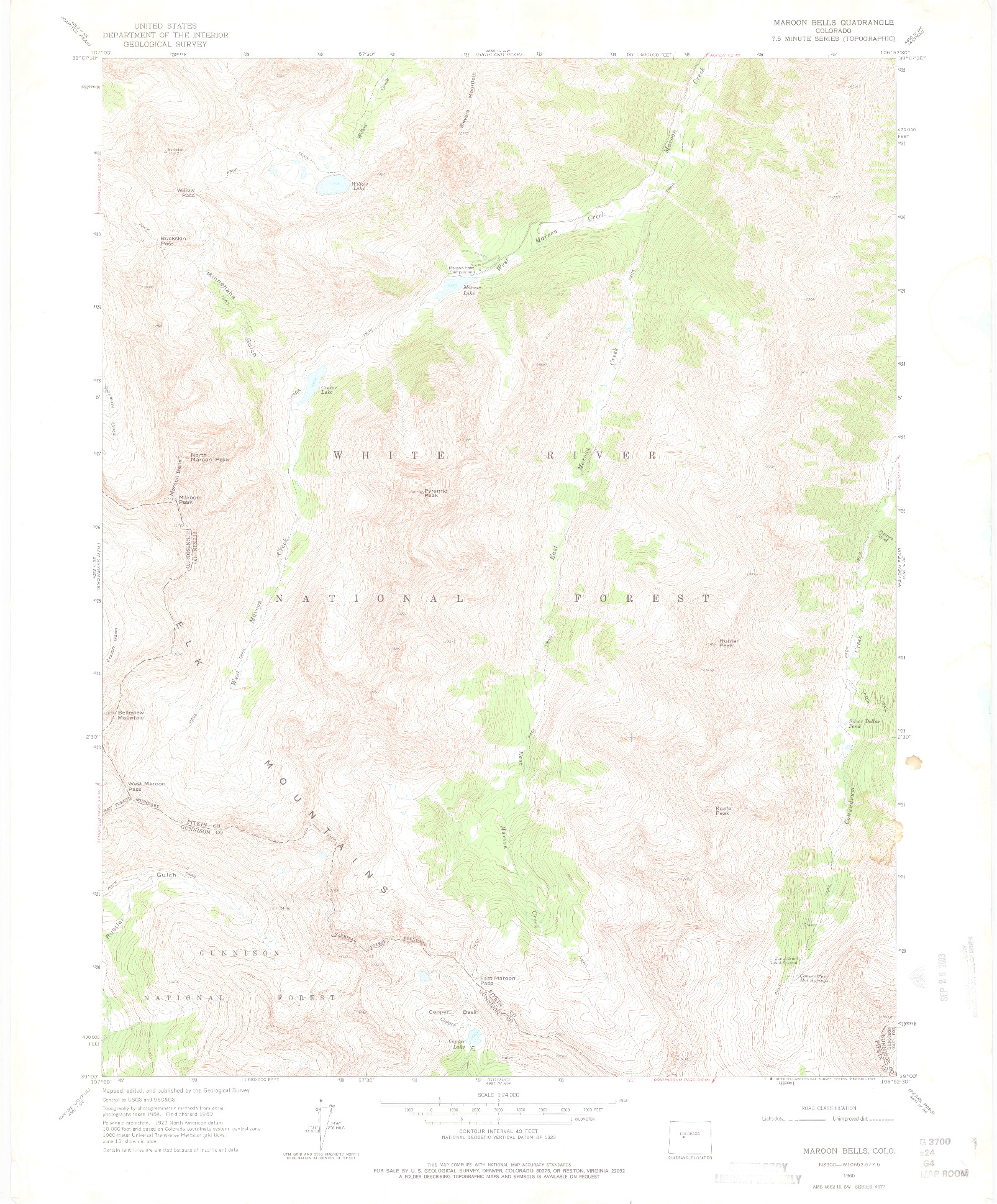 USGS 1:24000-SCALE QUADRANGLE FOR MAROON BELLS, CO 1960