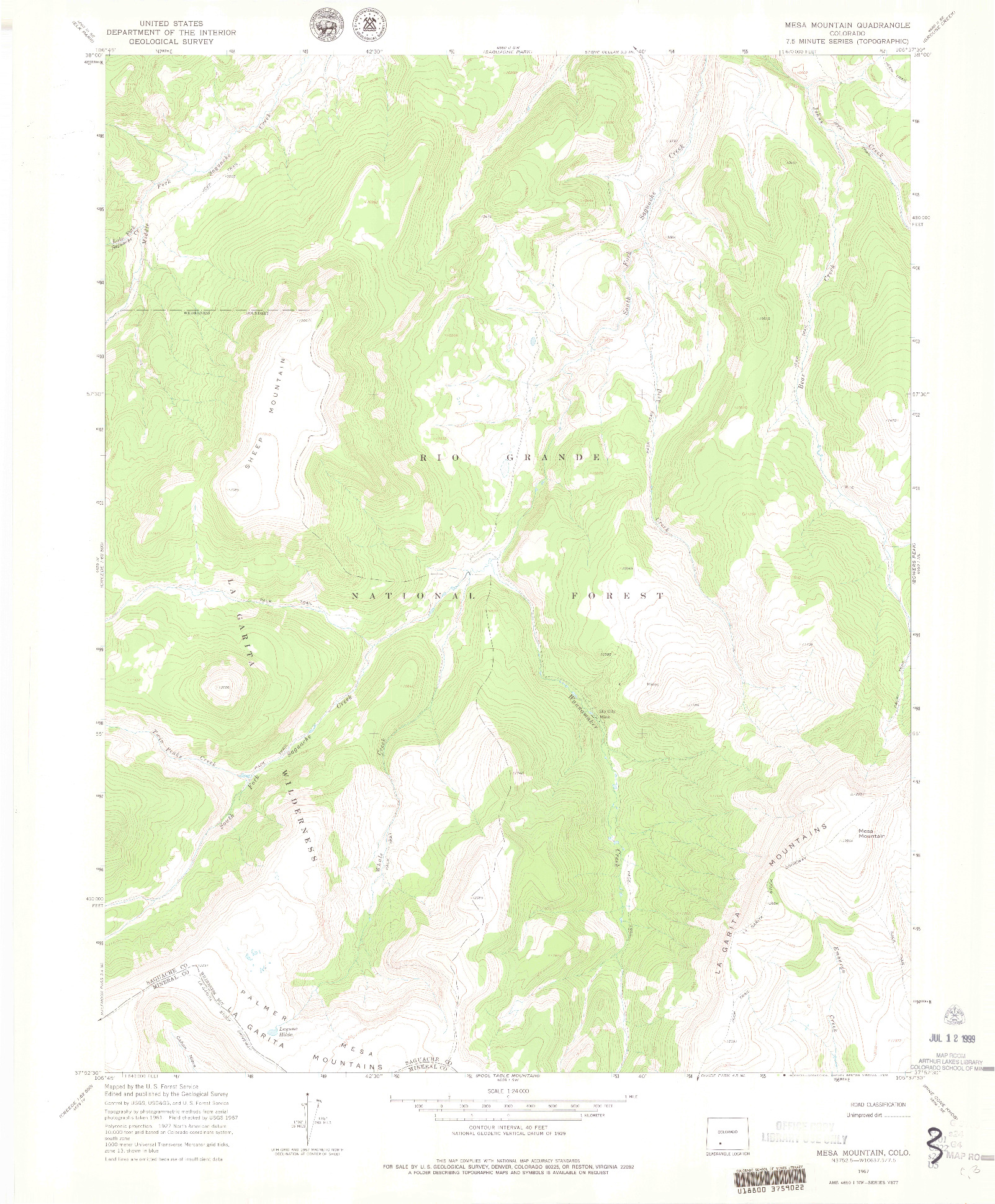 USGS 1:24000-SCALE QUADRANGLE FOR MESA MOUNTAIN, CO 1967