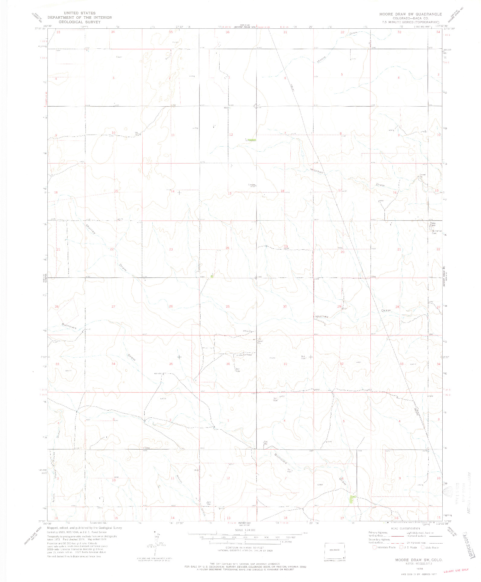 USGS 1:24000-SCALE QUADRANGLE FOR MOORE DRAW SW, CO 1978