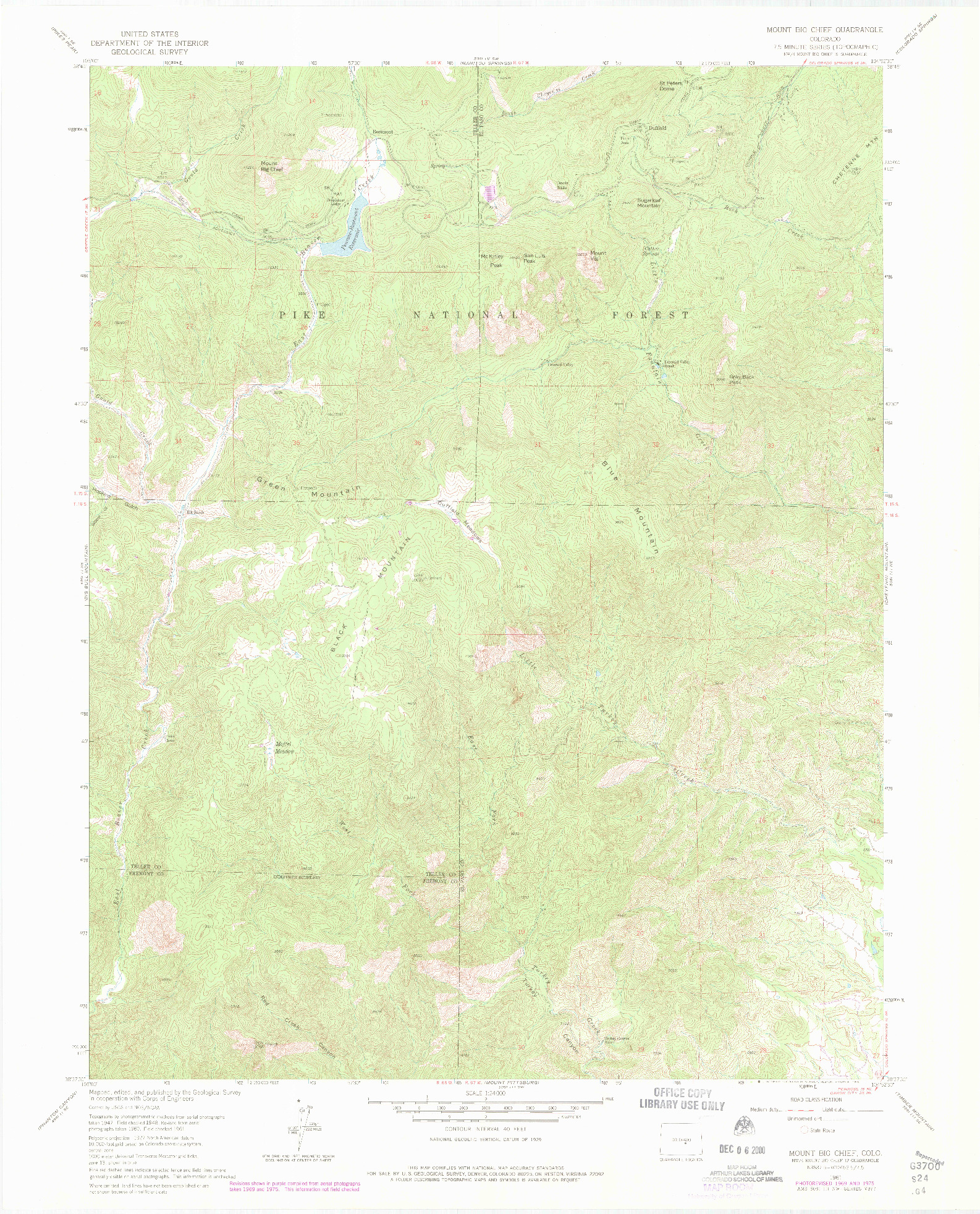 USGS 1:24000-SCALE QUADRANGLE FOR MOUNT BIG CHIEF, CO 1961