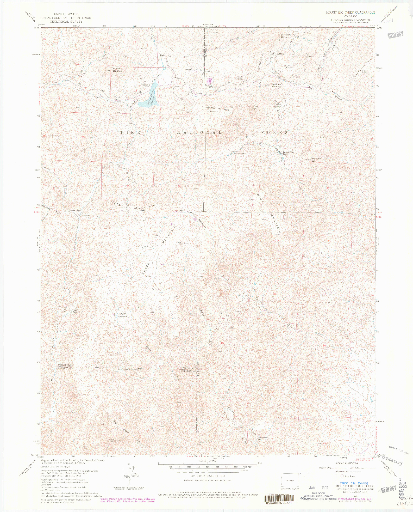 USGS 1:24000-SCALE QUADRANGLE FOR MOUNT BIG CHIEF, CO 1961