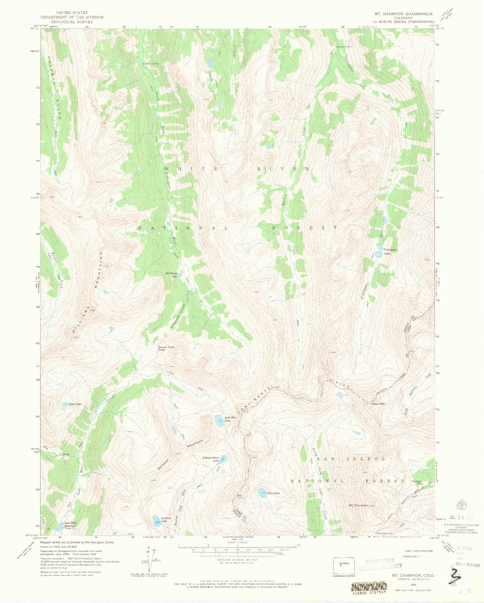 USGS 1:24000-SCALE QUADRANGLE FOR MOUNT CHAMPION, CO 1960