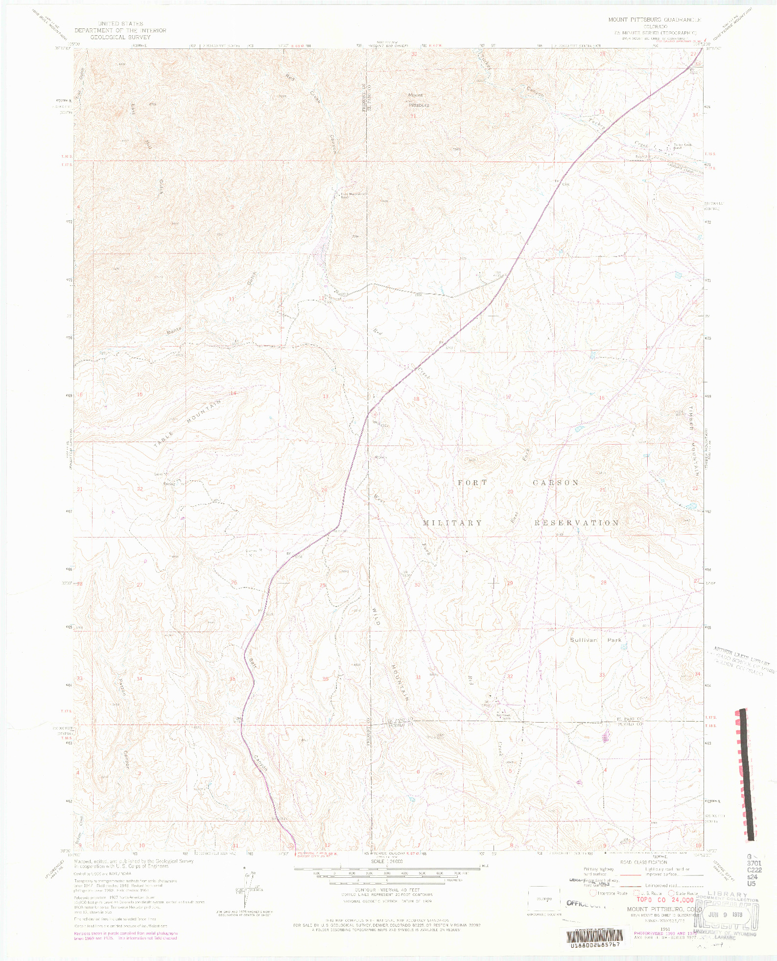 USGS 1:24000-SCALE QUADRANGLE FOR MOUNT PITTSBURG, CO 1961