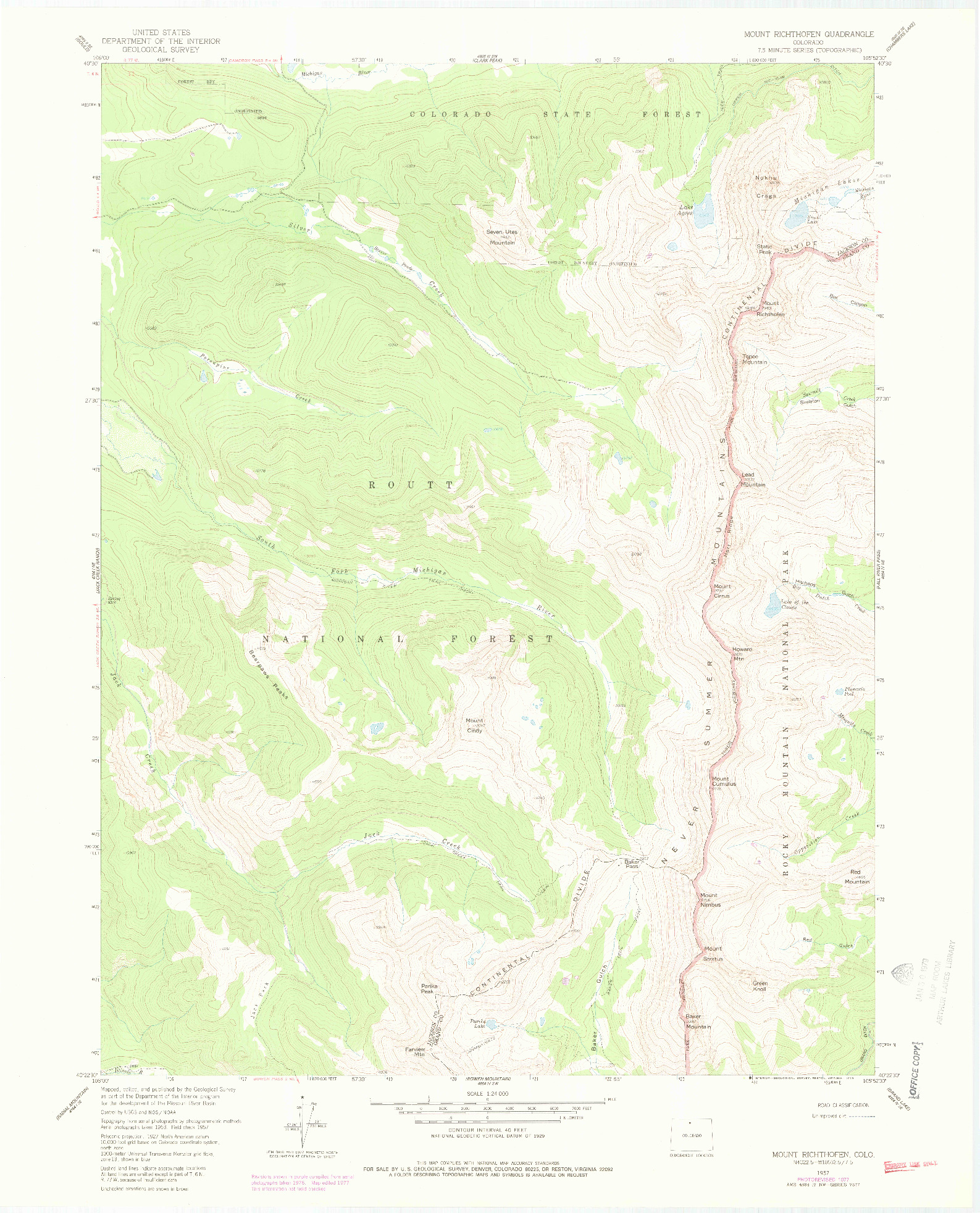 USGS 1:24000-SCALE QUADRANGLE FOR MOUNT RICHTHOFEN, CO 1957