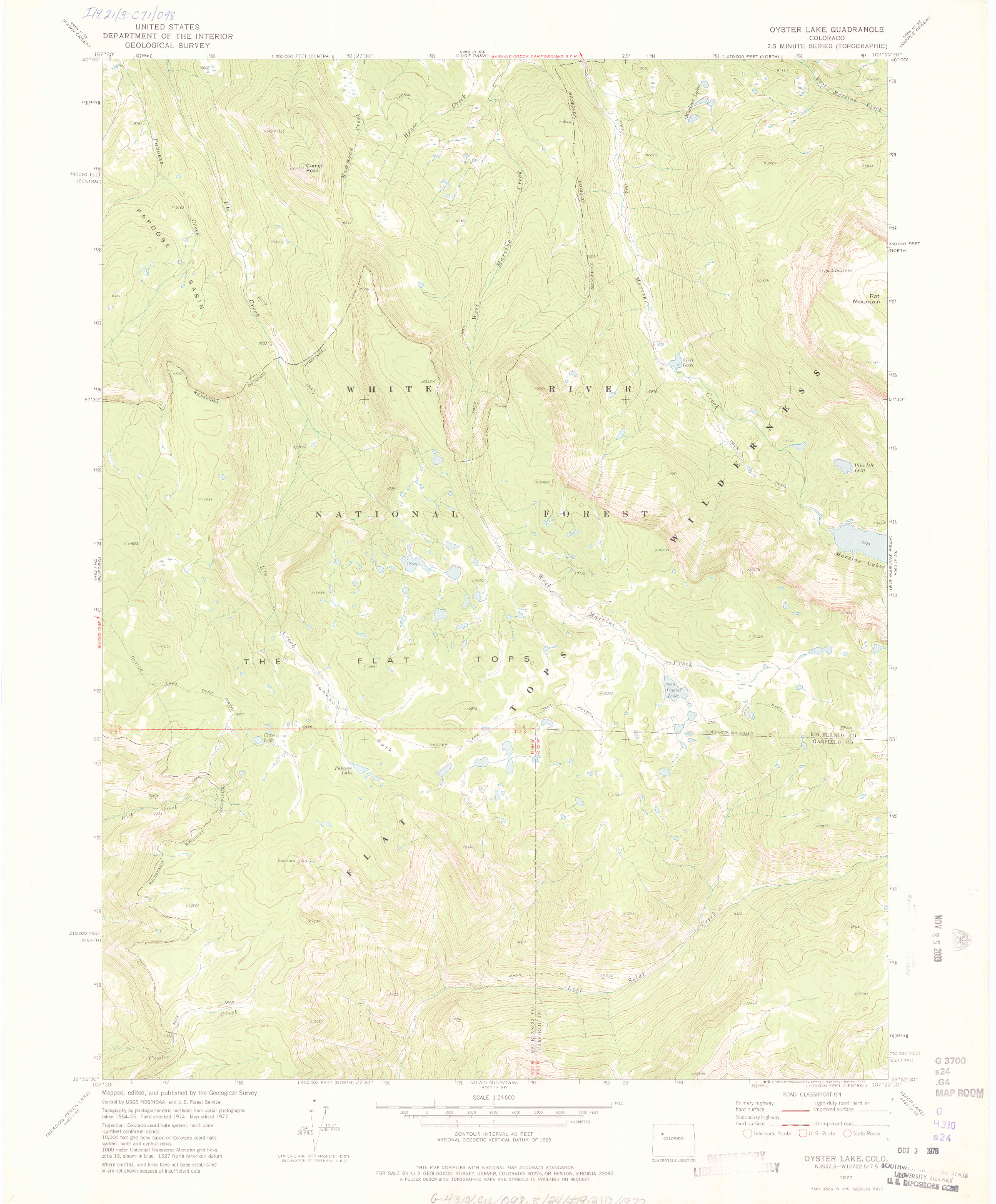 USGS 1:24000-SCALE QUADRANGLE FOR OYSTER LAKE, CO 1977
