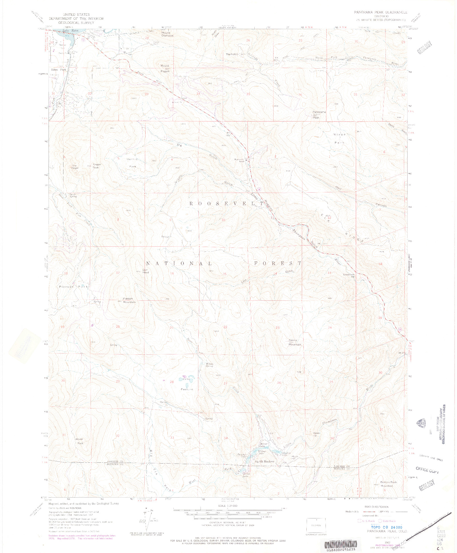 USGS 1:24000-SCALE QUADRANGLE FOR PANORAMA PEAK, CO 1962