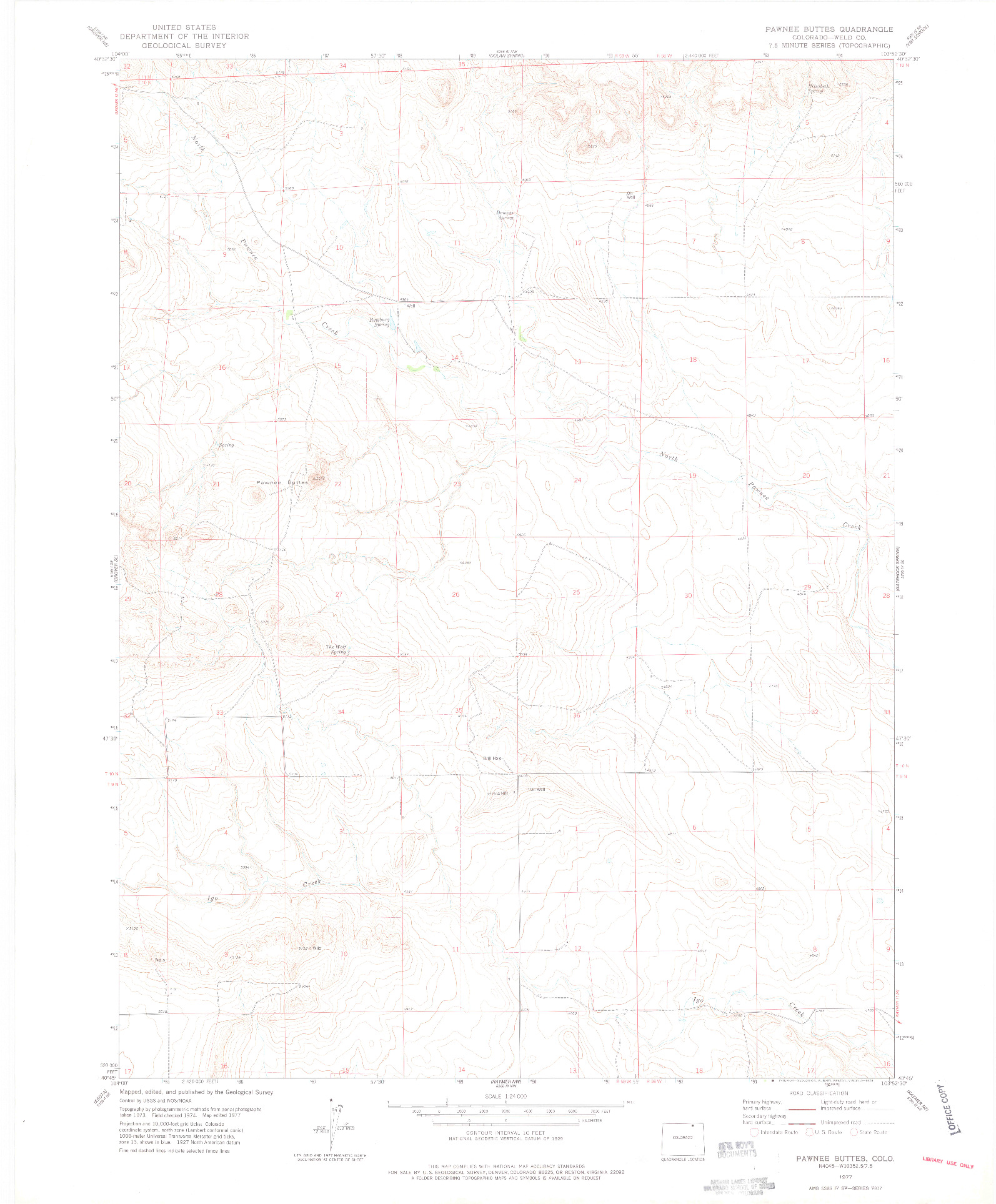 USGS 1:24000-SCALE QUADRANGLE FOR PAWNEE BUTTES, CO 1977