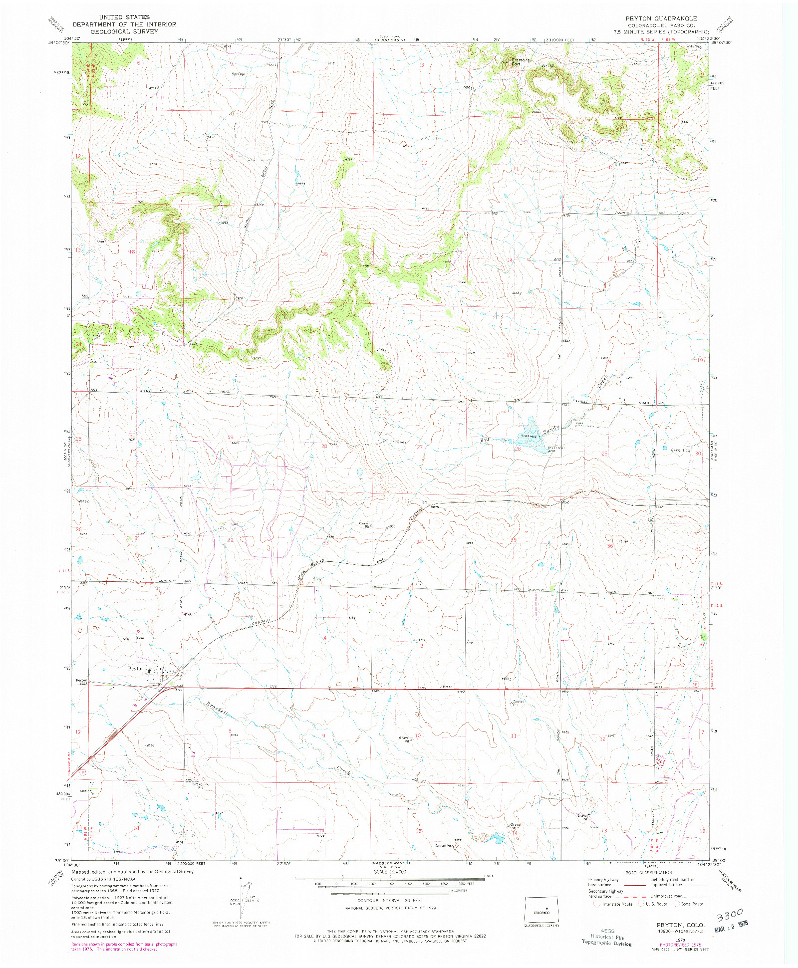 USGS 1:24000-SCALE QUADRANGLE FOR PEYTON, CO 1970