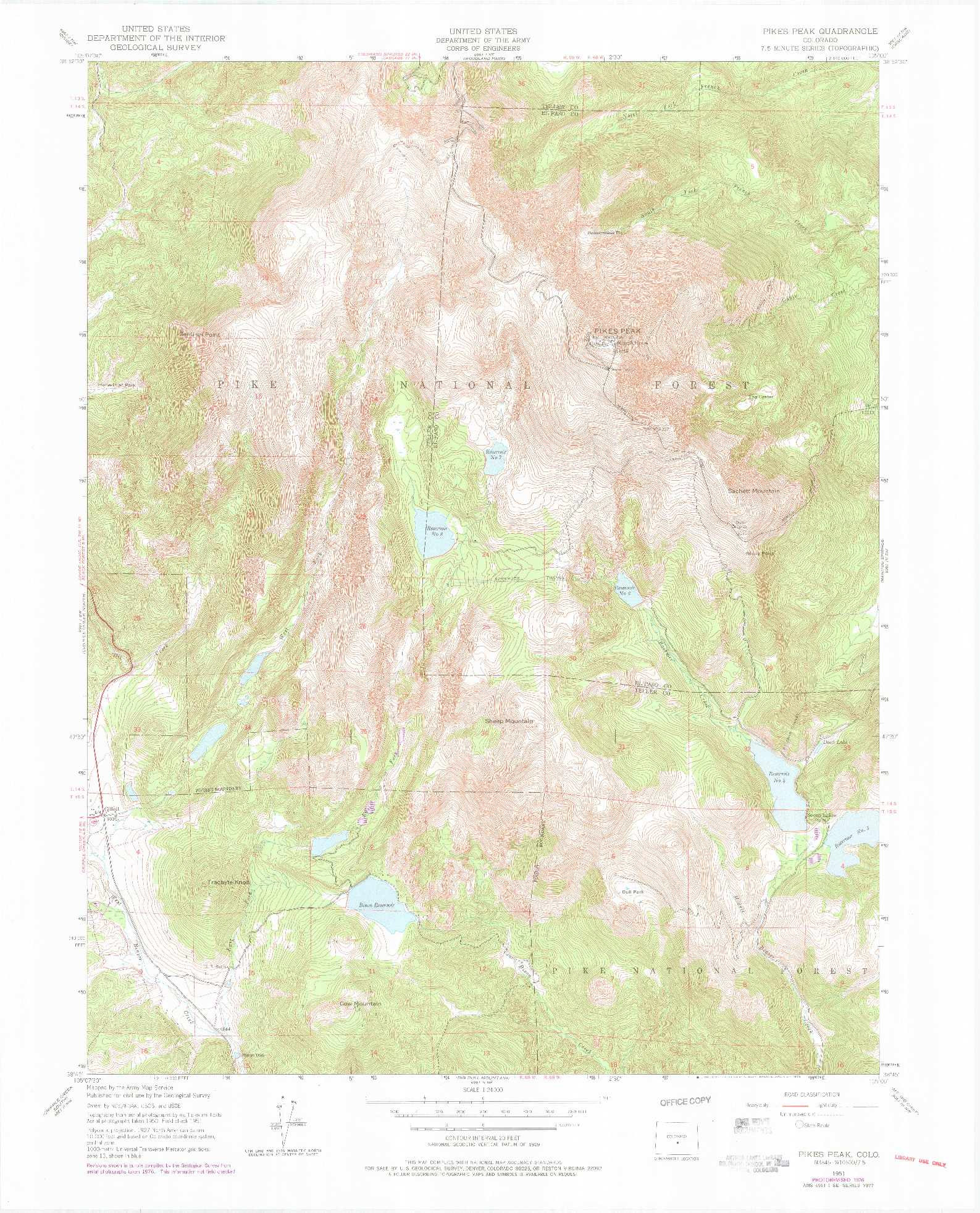 USGS 1:24000-SCALE QUADRANGLE FOR PIKES PEAK, CO 1951