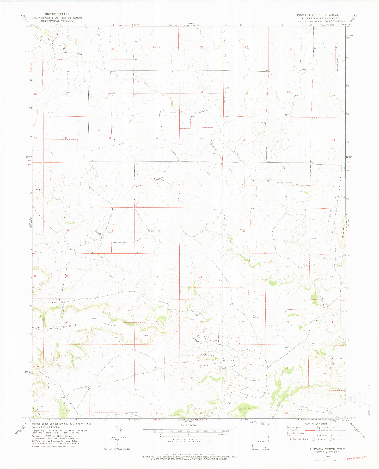 USGS 1:24000-SCALE QUADRANGLE FOR PINTADA CREEK, CO 1978