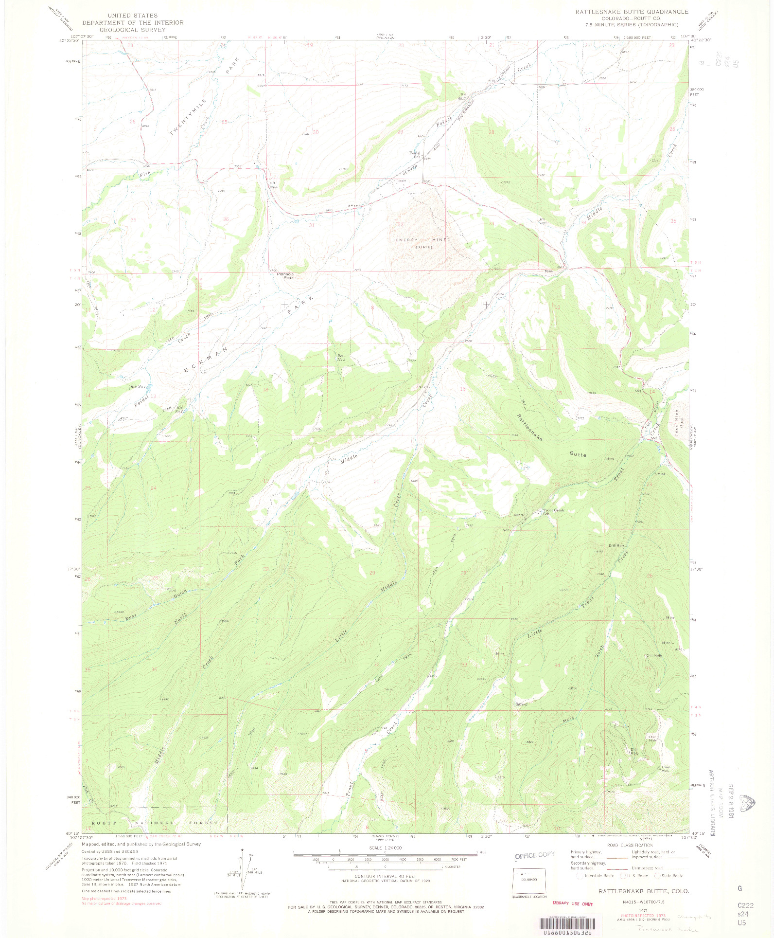 USGS 1:24000-SCALE QUADRANGLE FOR RATTLESNAKE BUTTE, CO 1971