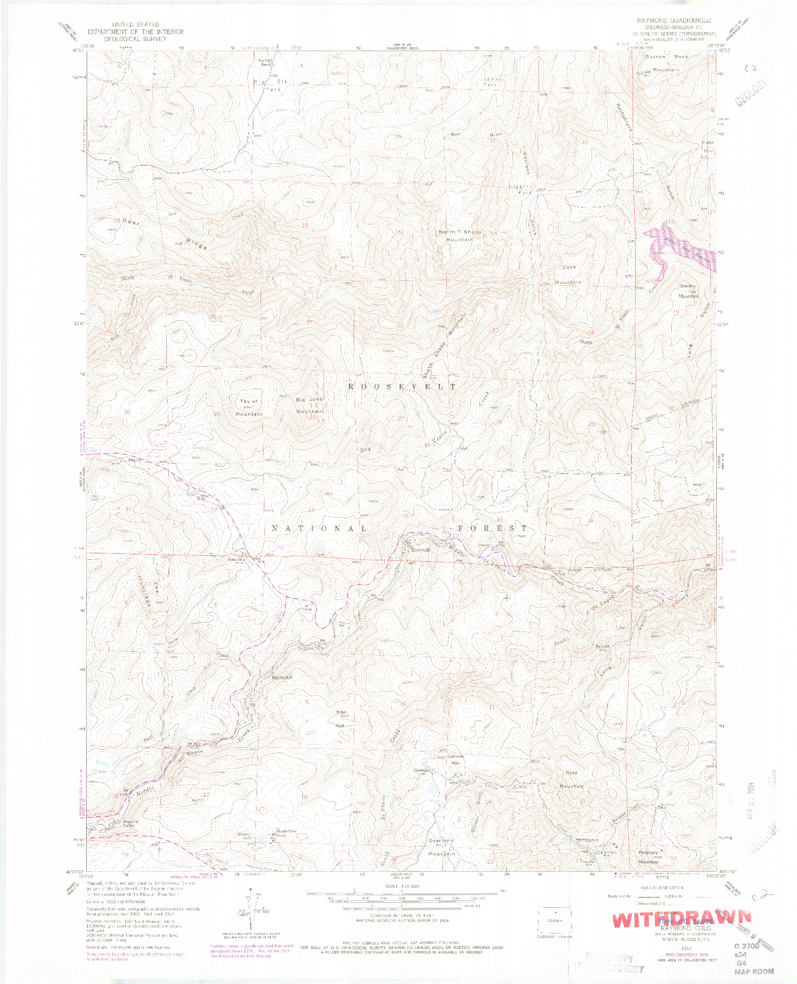 USGS 1:24000-SCALE QUADRANGLE FOR RAYMOND, CO 1957