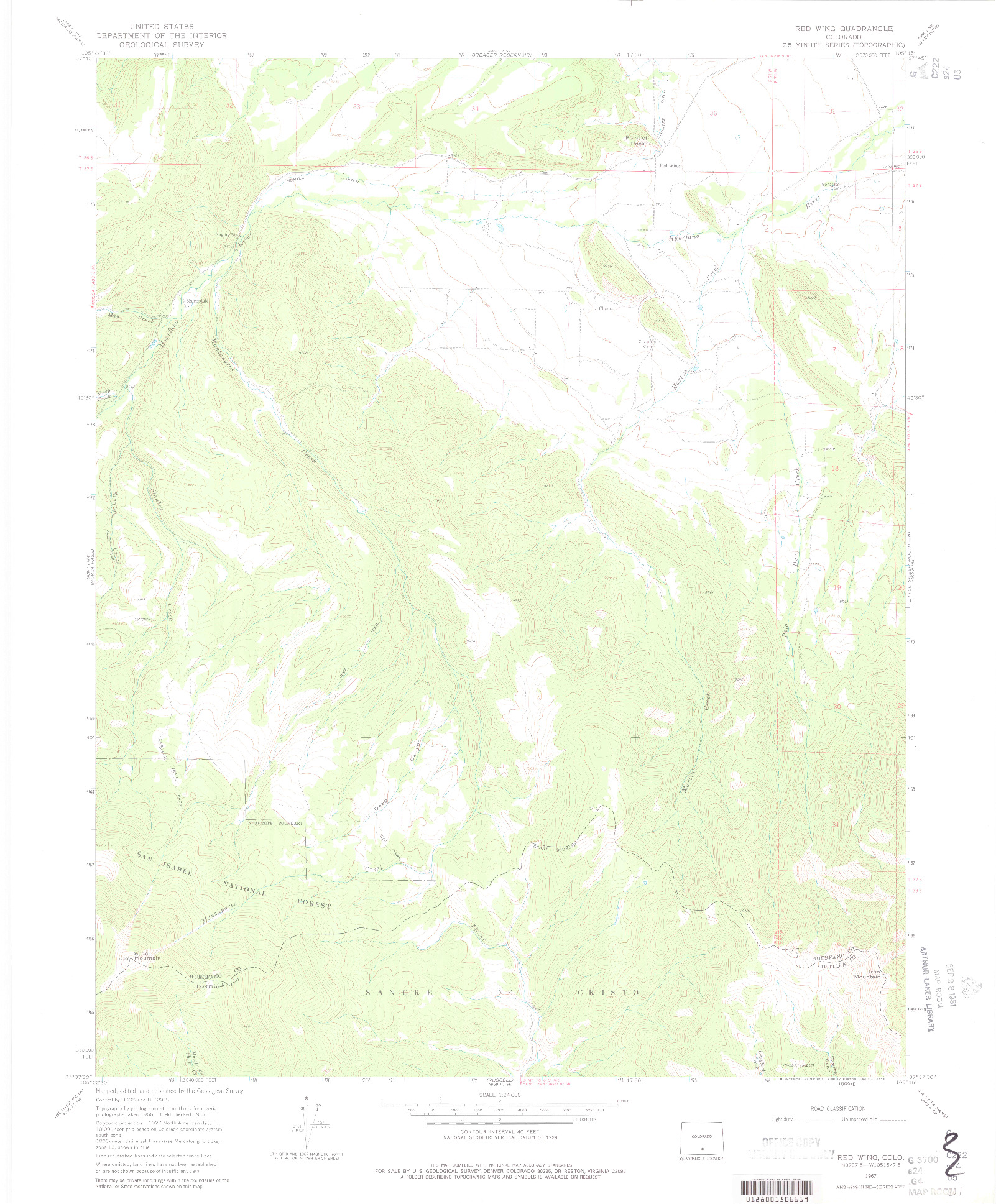 USGS 1:24000-SCALE QUADRANGLE FOR RED WING, CO 1967