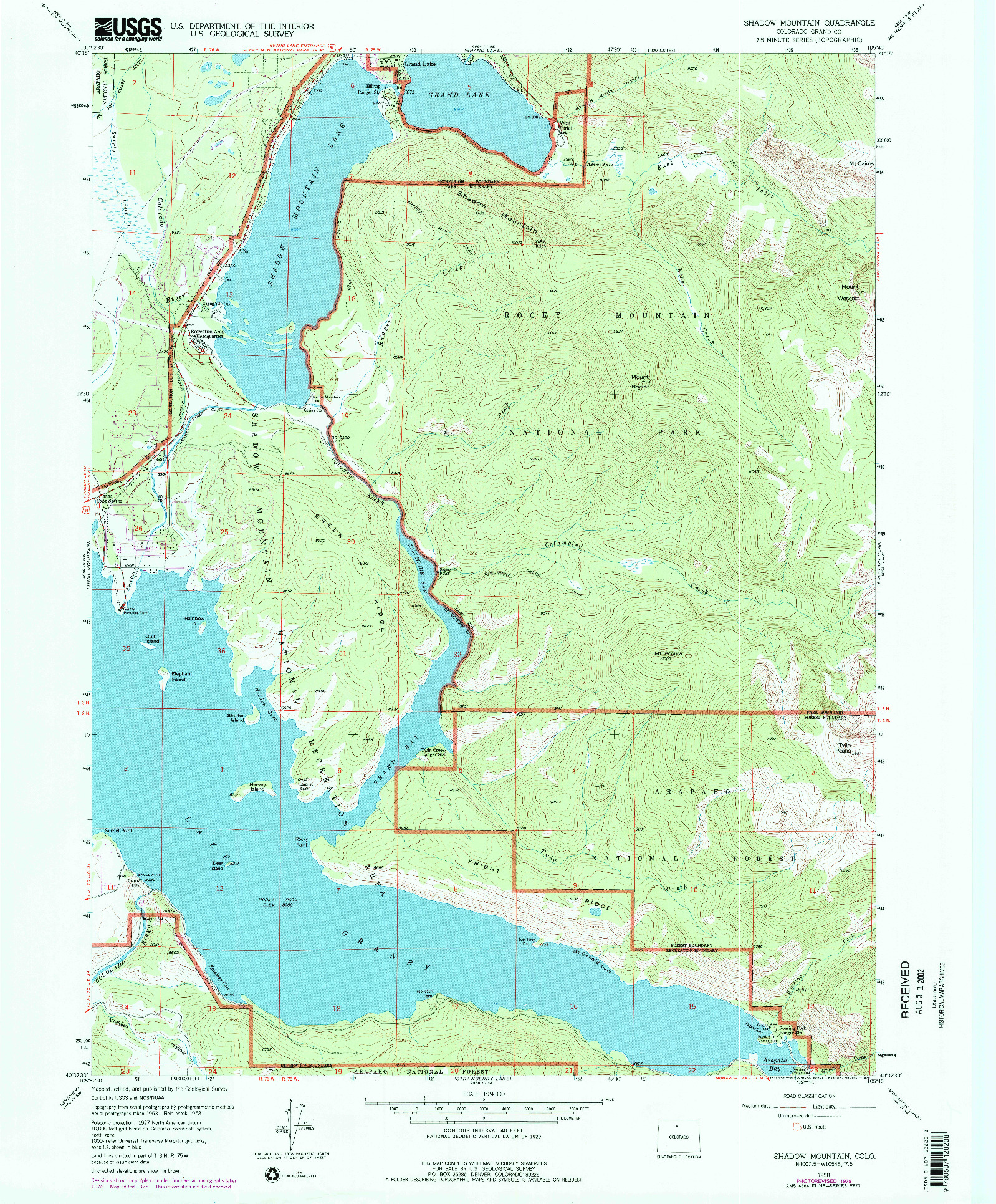 USGS 1:24000-SCALE QUADRANGLE FOR SHADOW MOUNTAIN, CO 1958