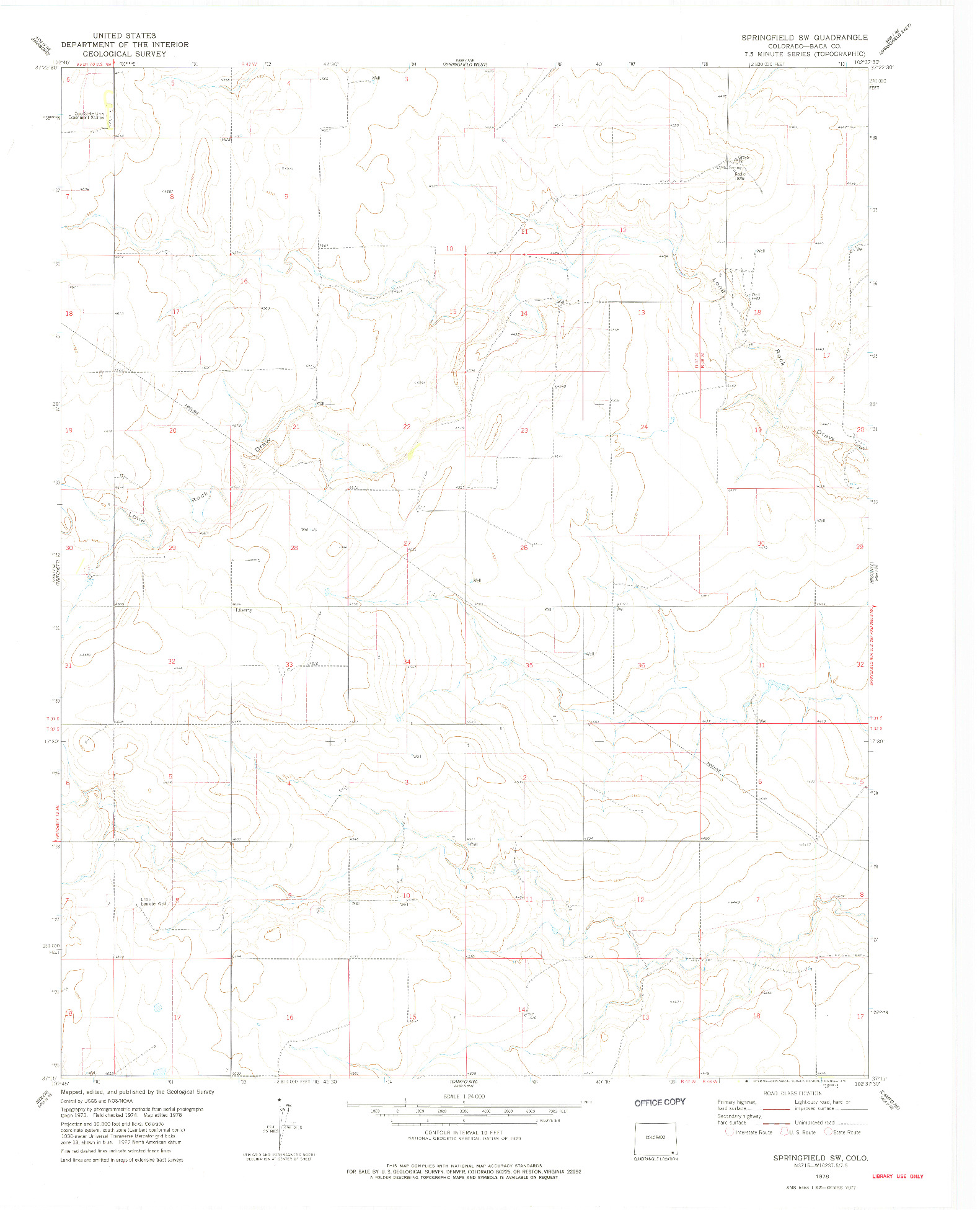 USGS 1:24000-SCALE QUADRANGLE FOR SPRINGFIELD SW, CO 1978