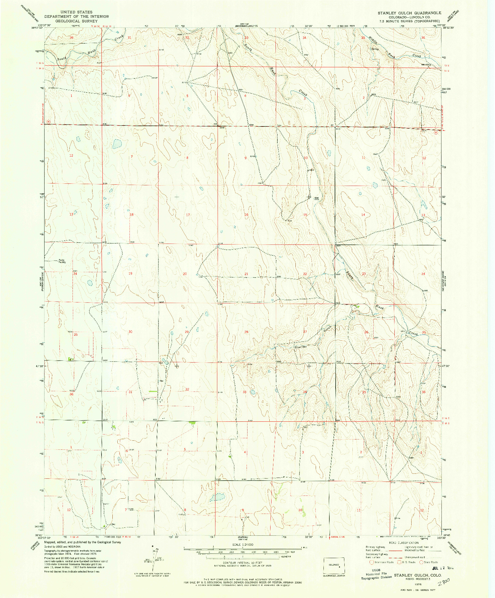 USGS 1:24000-SCALE QUADRANGLE FOR STANLEY GULCH, CO 1975