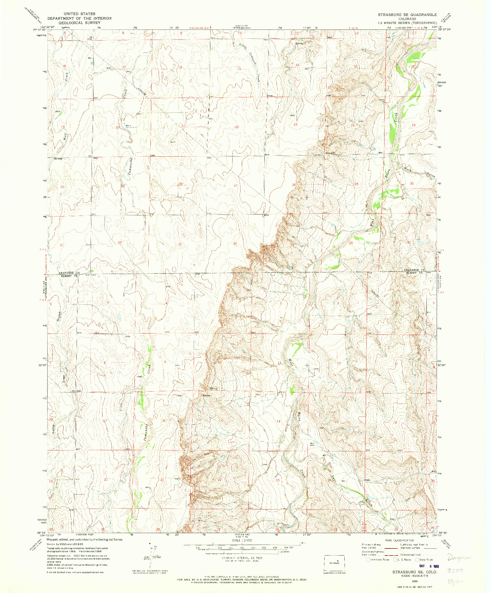 USGS 1:24000-SCALE QUADRANGLE FOR STRASBURG SE, CO 1969