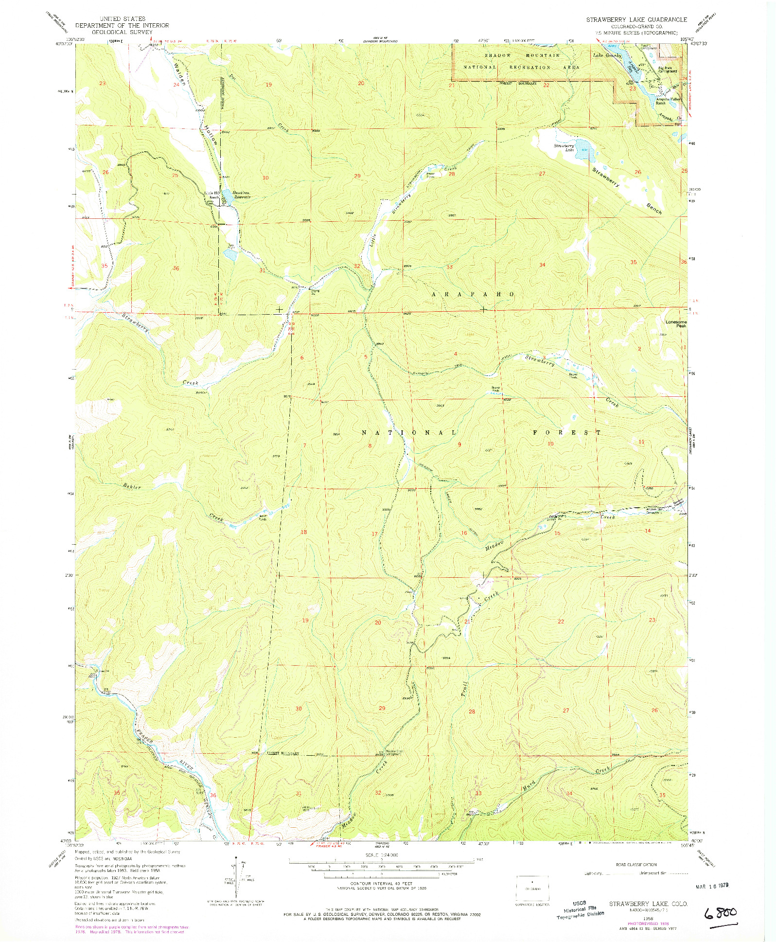 USGS 1:24000-SCALE QUADRANGLE FOR STRAWBERRY LAKE, CO 1958