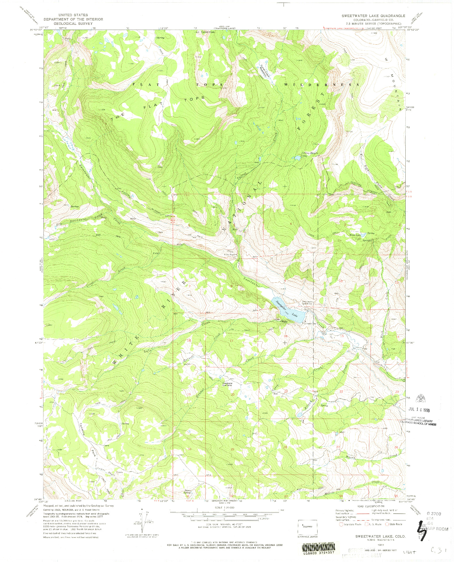 USGS 1:24000-SCALE QUADRANGLE FOR SWEETWATER LAKE, CO 1977