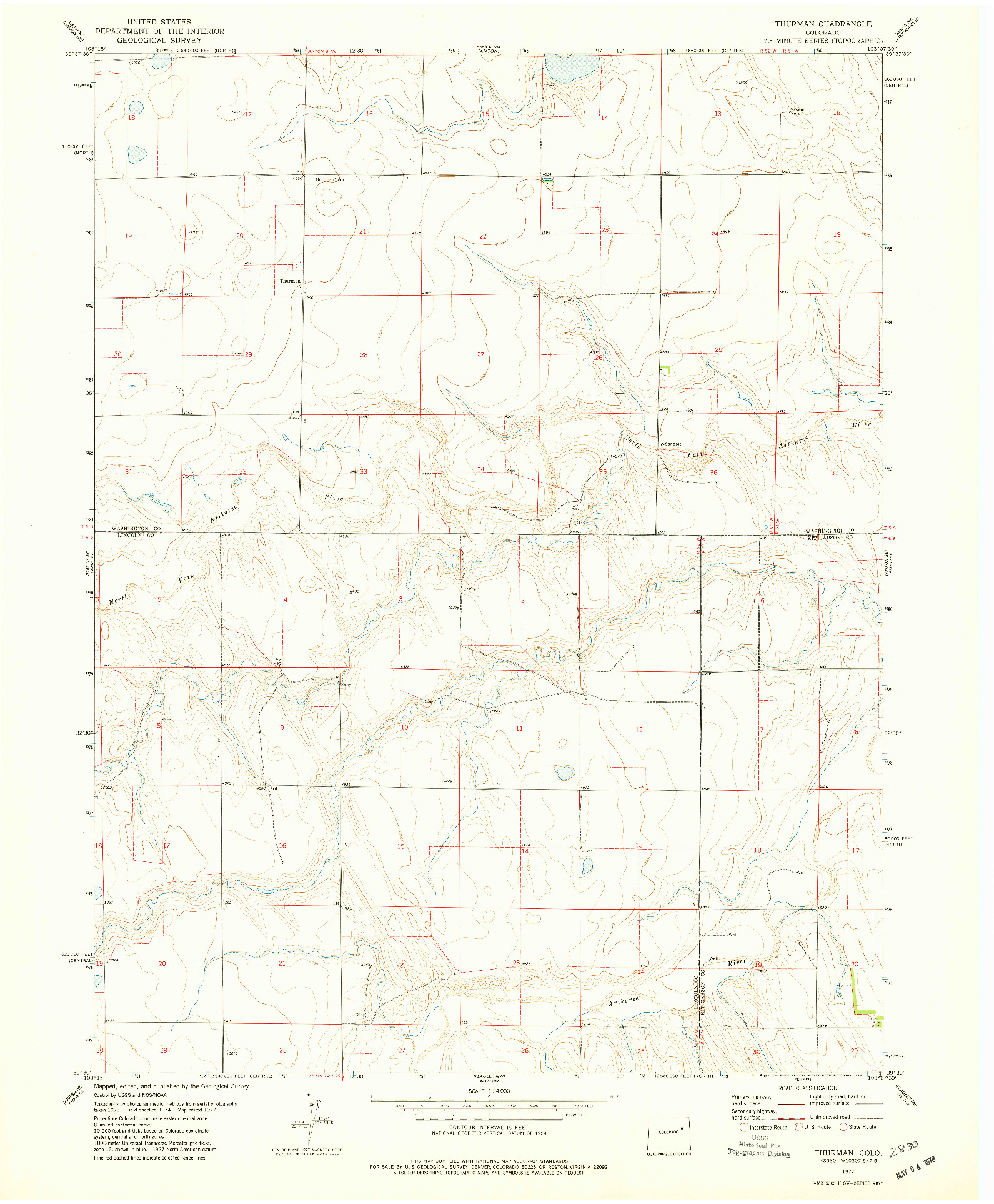 USGS 1:24000-SCALE QUADRANGLE FOR THURMAN, CO 1977
