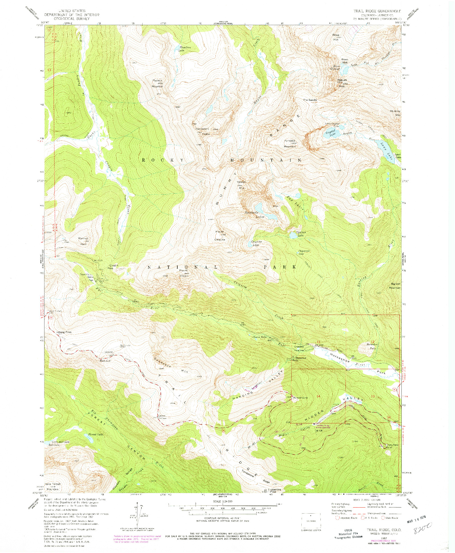 USGS 1:24000-SCALE QUADRANGLE FOR TRAIL RIDGE, CO 1957