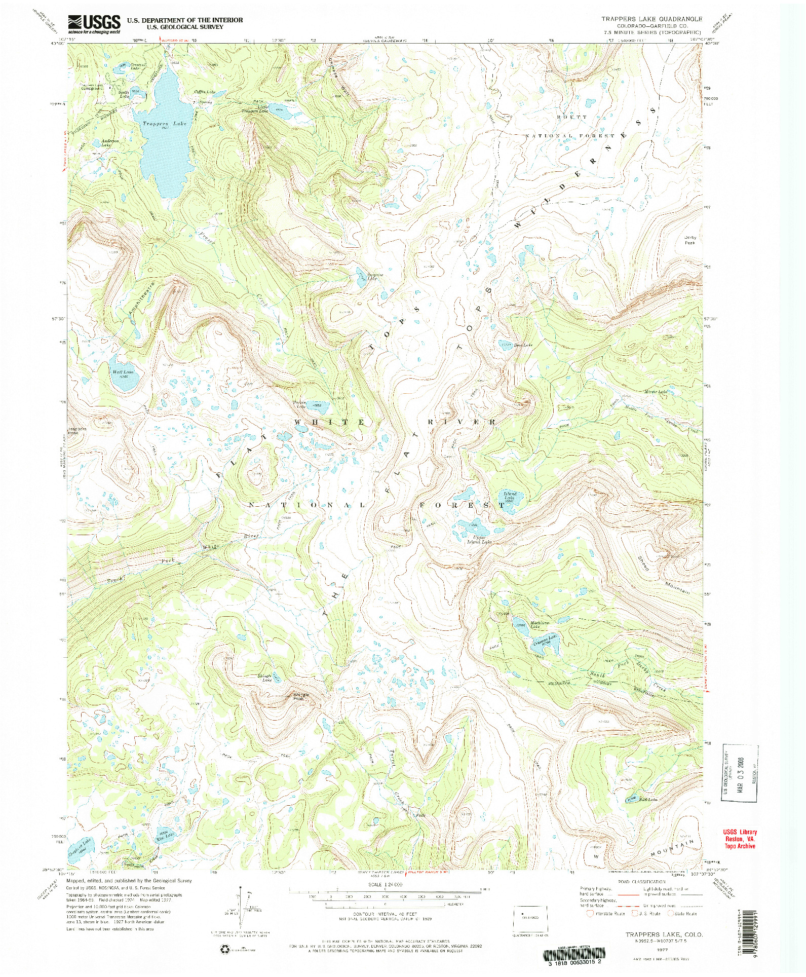 USGS 1:24000-SCALE QUADRANGLE FOR TRAPPERS LAKE, CO 1977