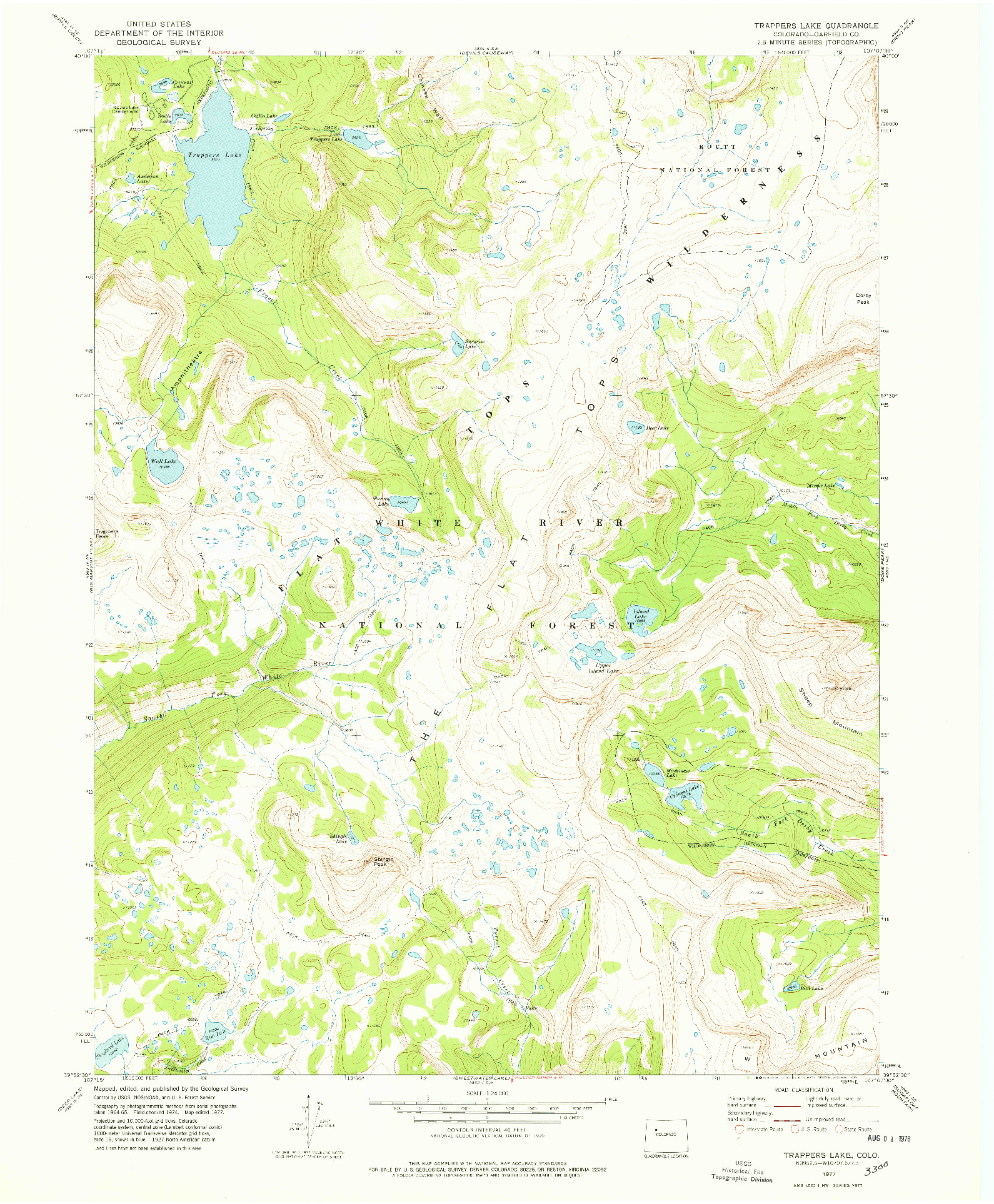 USGS 1:24000-SCALE QUADRANGLE FOR TRAPPERS LAKE, CO 1977