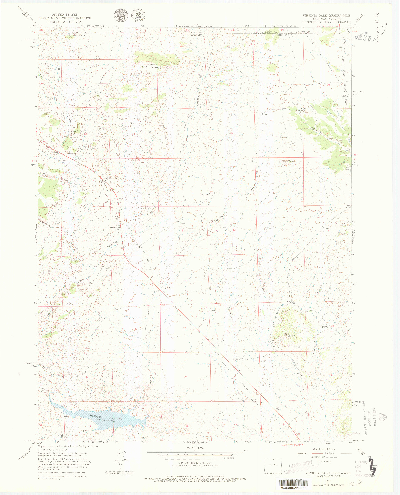 USGS 1:24000-SCALE QUADRANGLE FOR VIRGINIA DALE, CO 1967