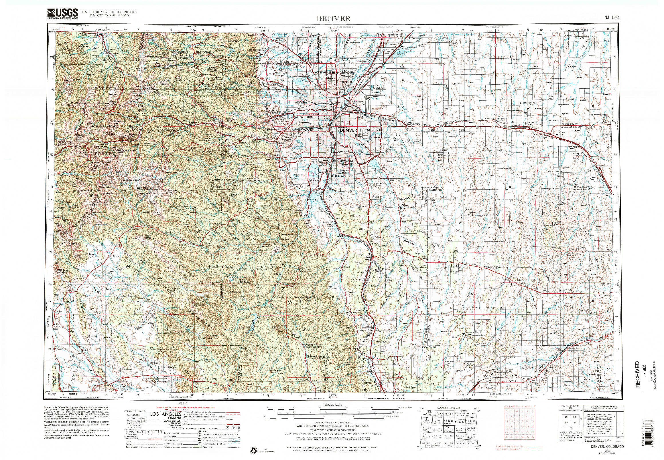 USGS 1:250000-SCALE QUADRANGLE FOR DENVER, CO 1953