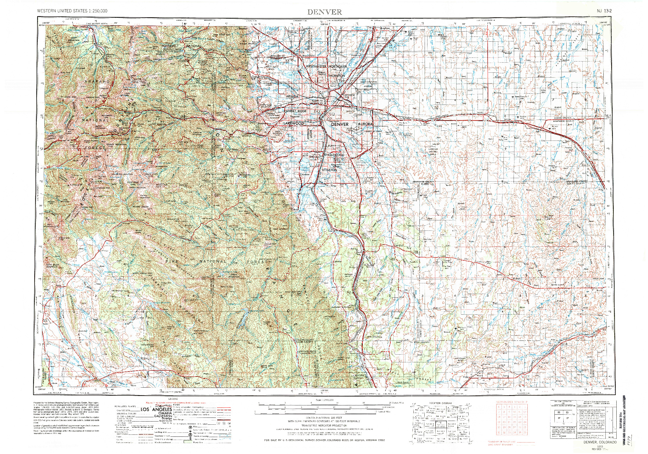 USGS 1:250000-SCALE QUADRANGLE FOR DENVER, CO 1953