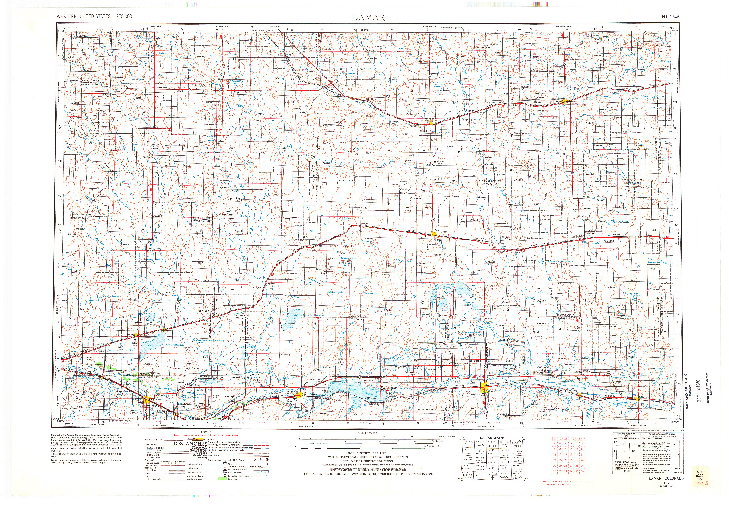 USGS 1:250000-SCALE QUADRANGLE FOR LAMAR, CO 1954